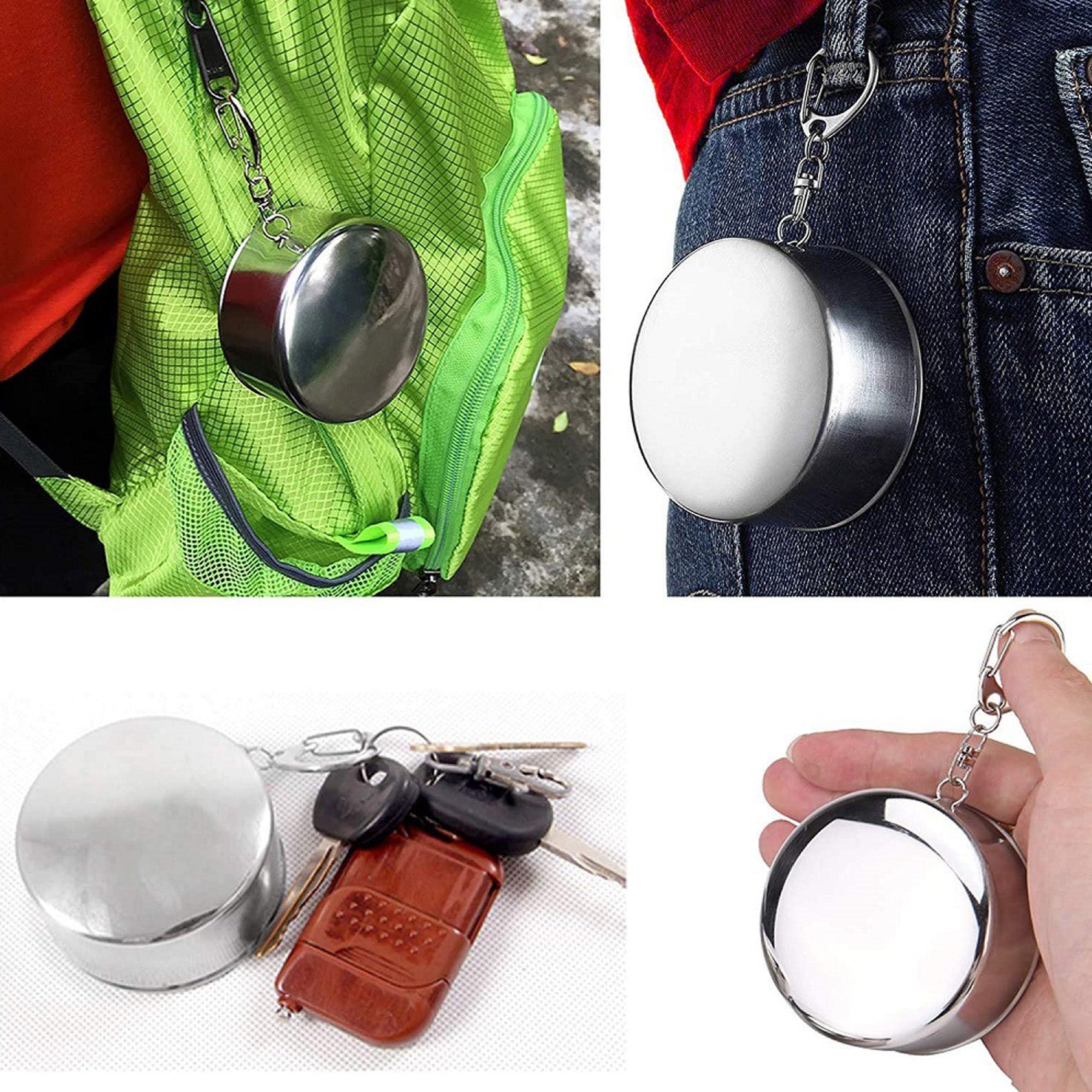 5OZ Foldable Stainless Steel Cup with Key Chain