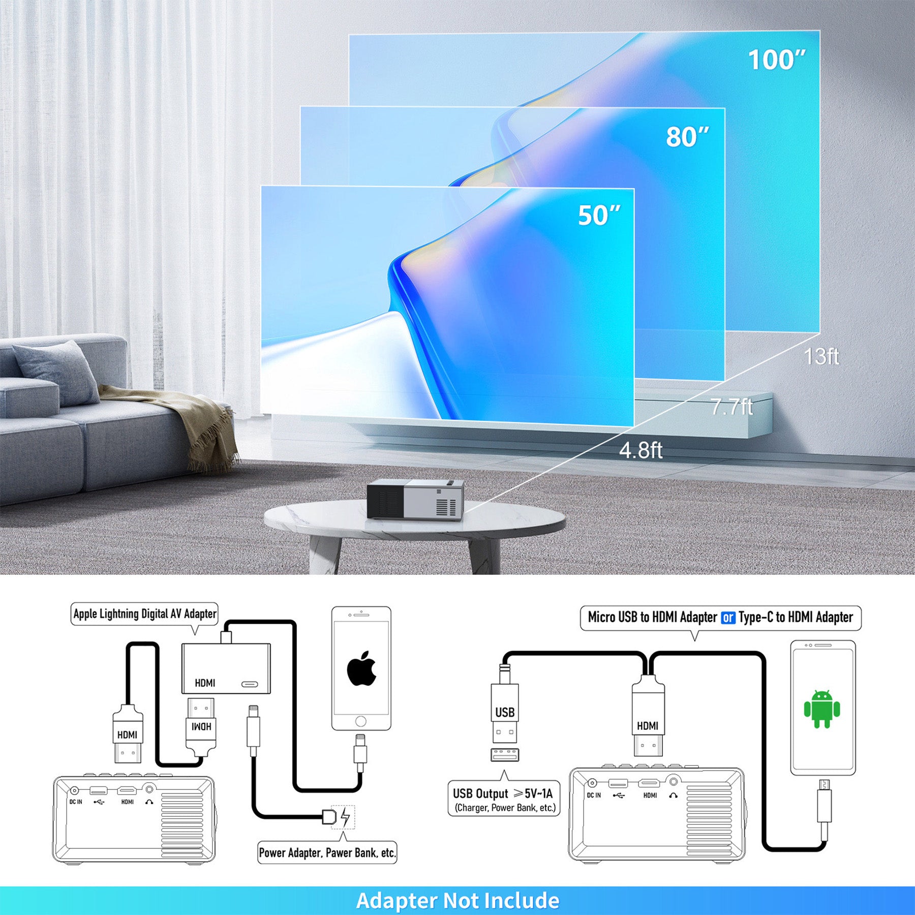Screen Projection Wireless Connection Portable Projector