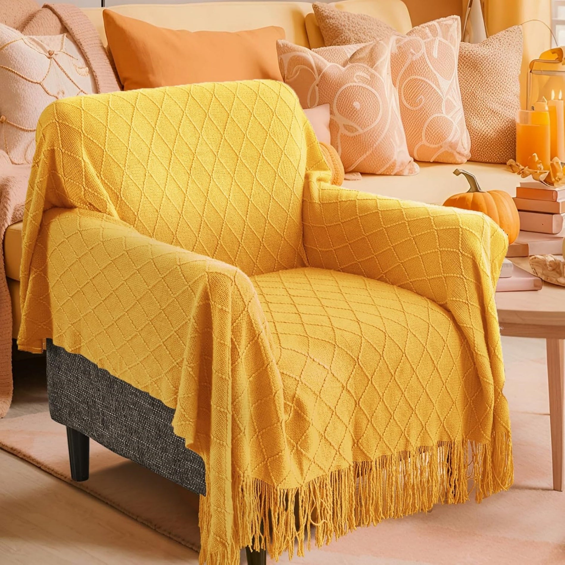 Embroidered Vintage Diamond Knitted Blanket