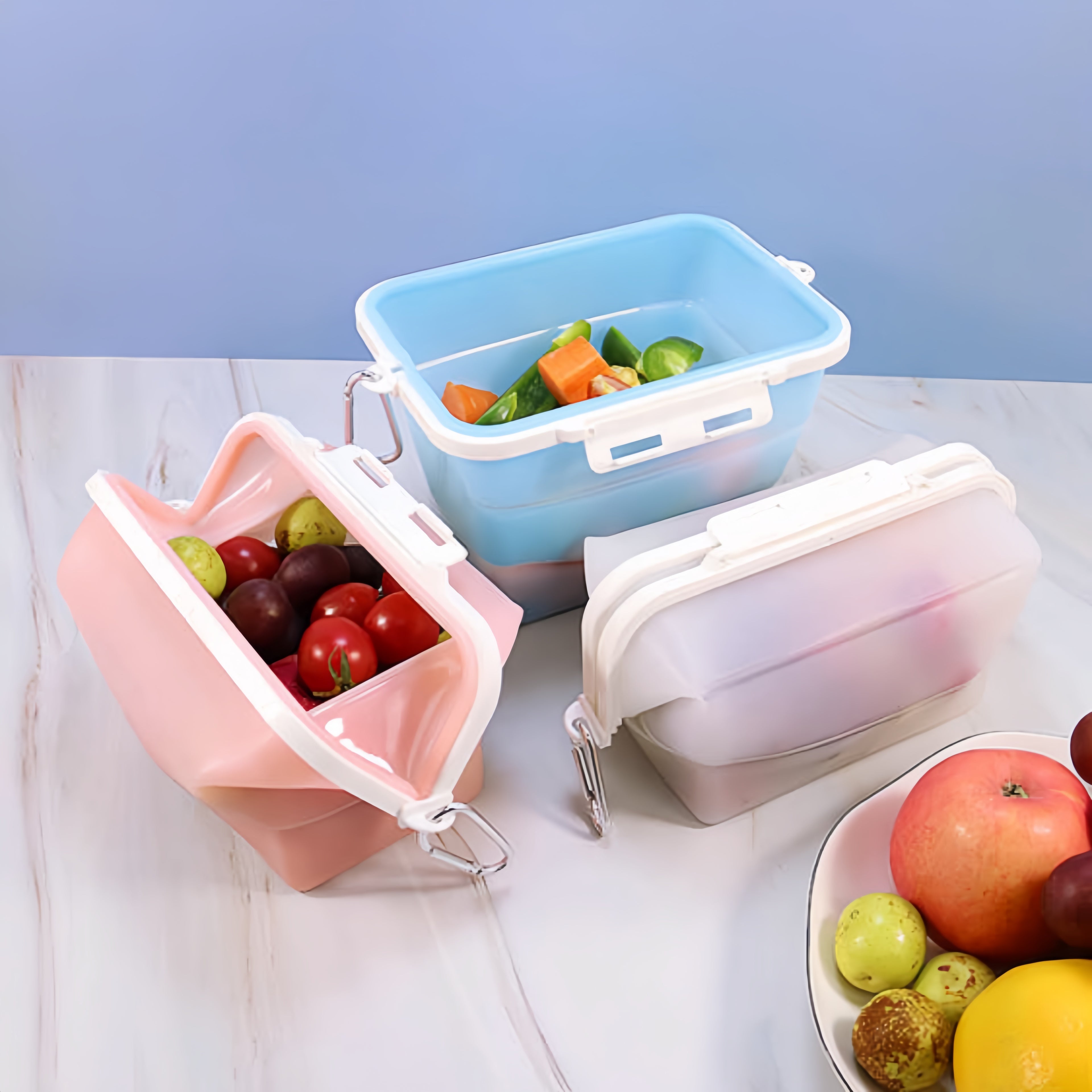 Reusable Collapsible Silicone Fruit Box Refrigerator Silicone Food Storage Containers Bag