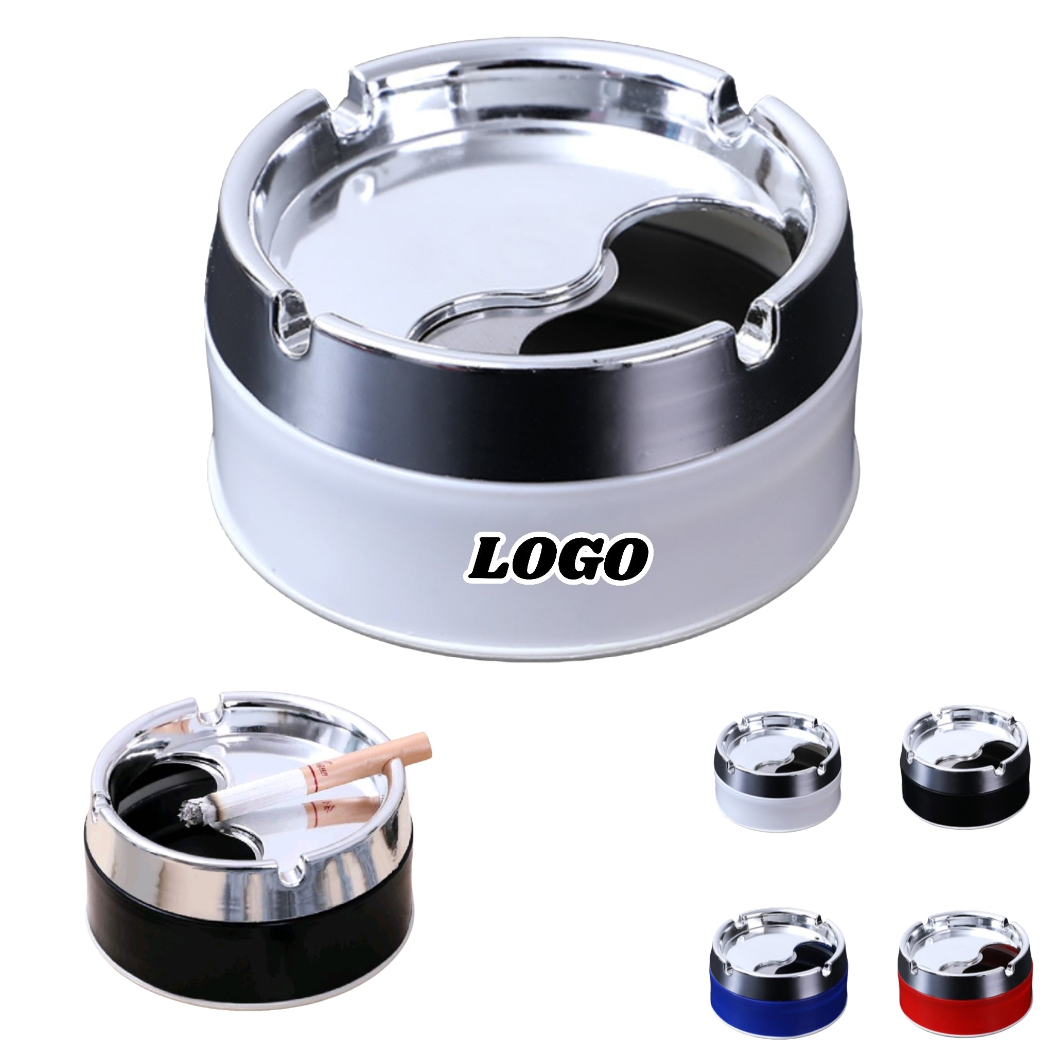 Stainless Ashtray Sealed Windproof Rotating HeavyDuty Indoor