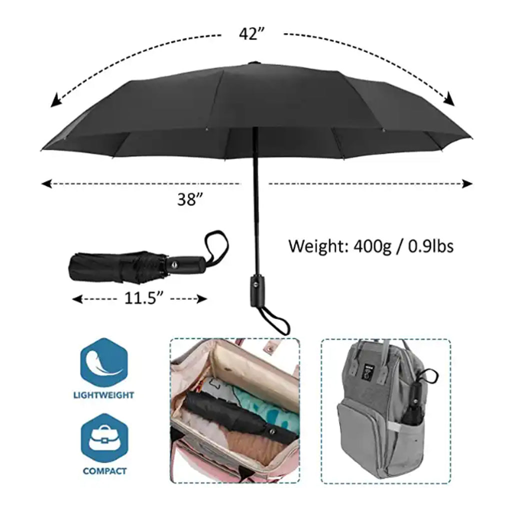 8 Ribs Portable Automatic Light Folding Rain Umbrella
