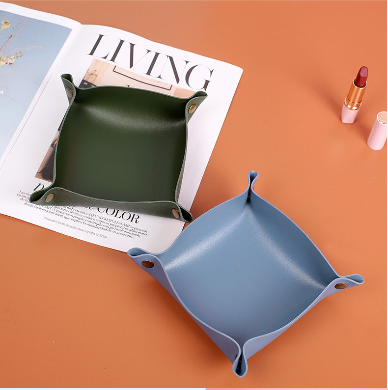Foldable Leather Desk Sundries Storage Tray