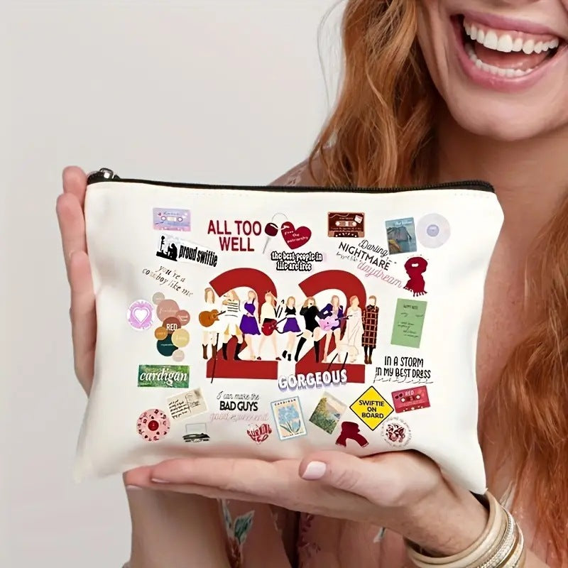 Linen Double-Sided Printed Zipper Bag/Cosmetic Bag