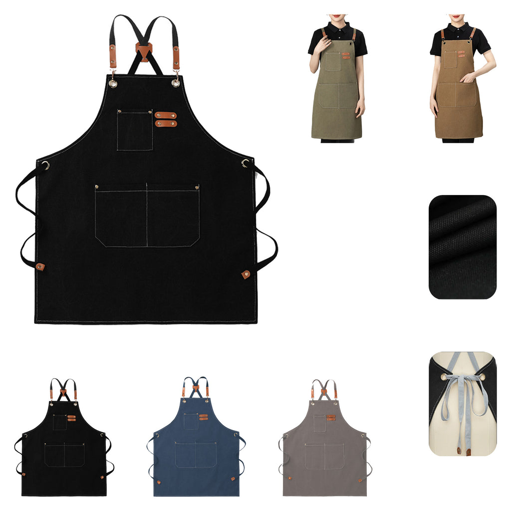 Durable Canvas Apron With Adjustable Straps And Pockets