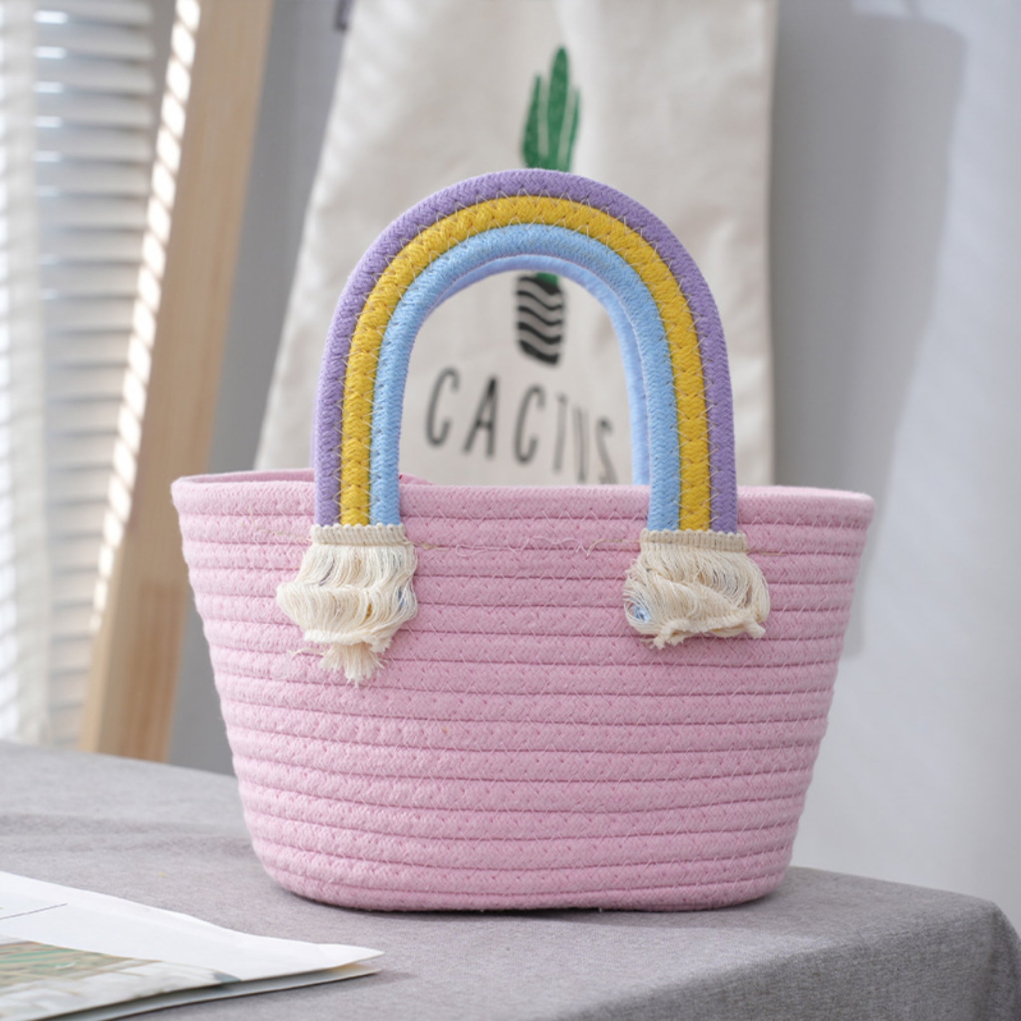 Pastel Rainbow Macrame Bag Handmade Cotton Bridal Favor