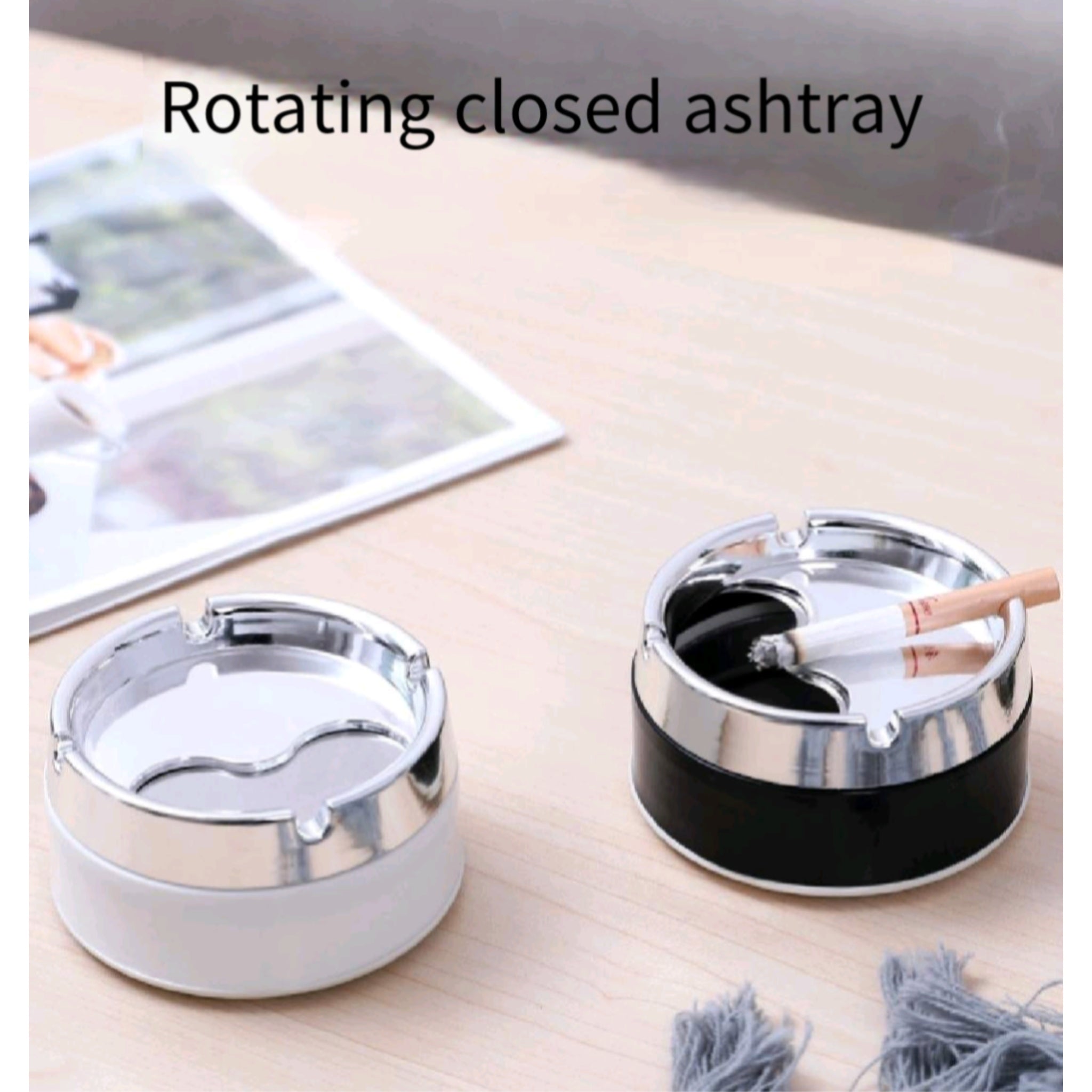 Stainless Ashtray Sealed Windproof Rotating HeavyDuty Indoor
