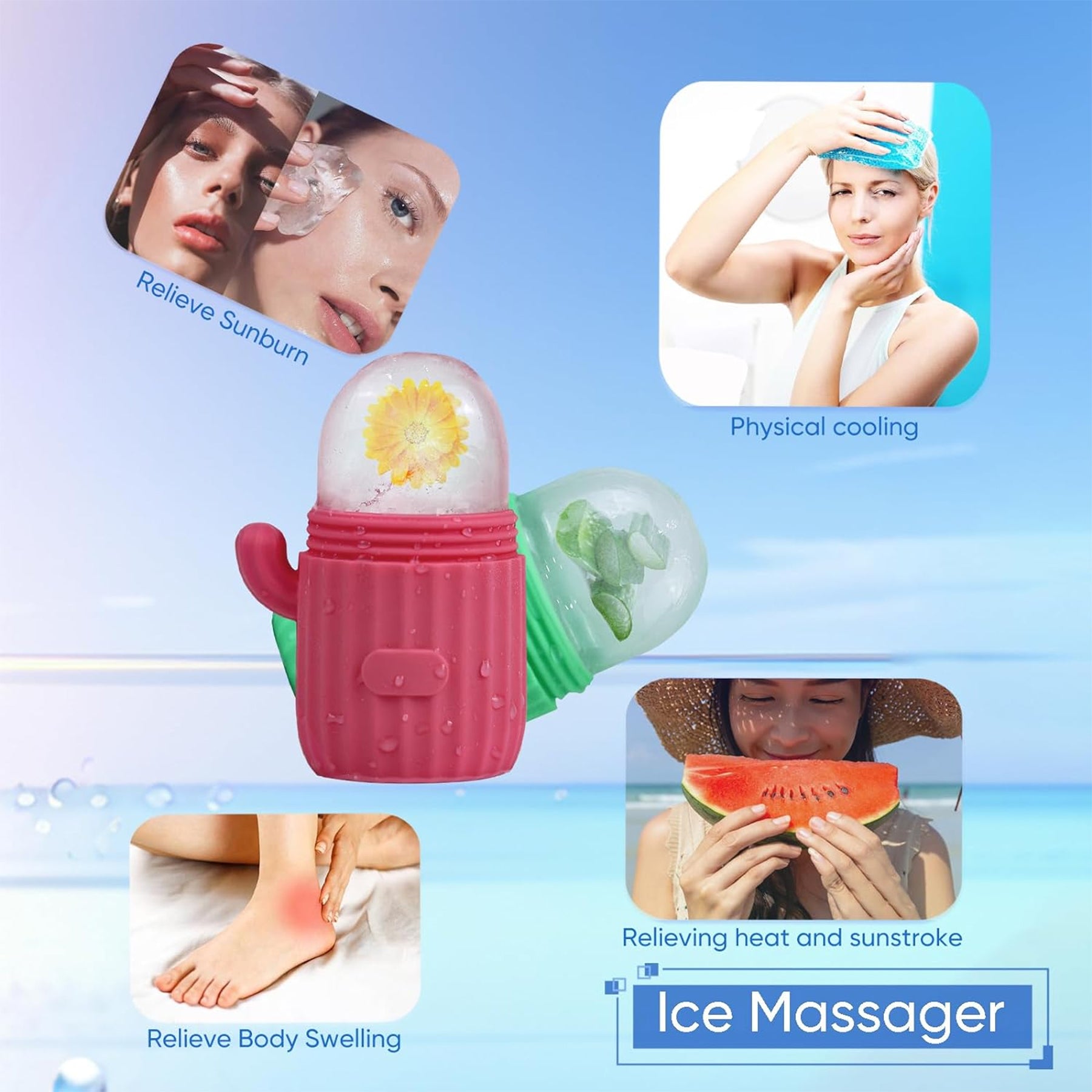 Cactus Shape Silicone Ice Facial Rollers Massagers