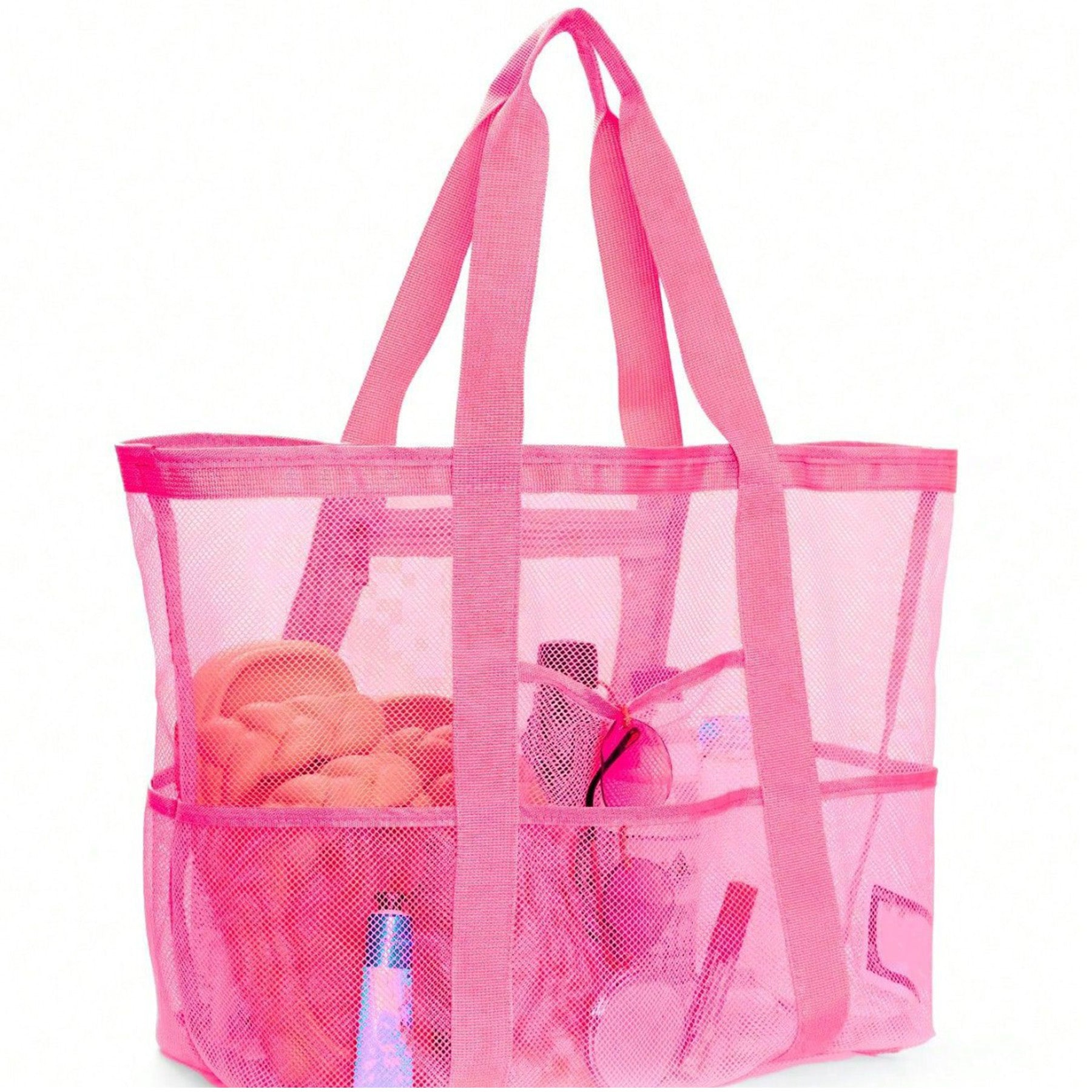 Large Mesh Beach Tote with Zipper Pocket for Pool Toys