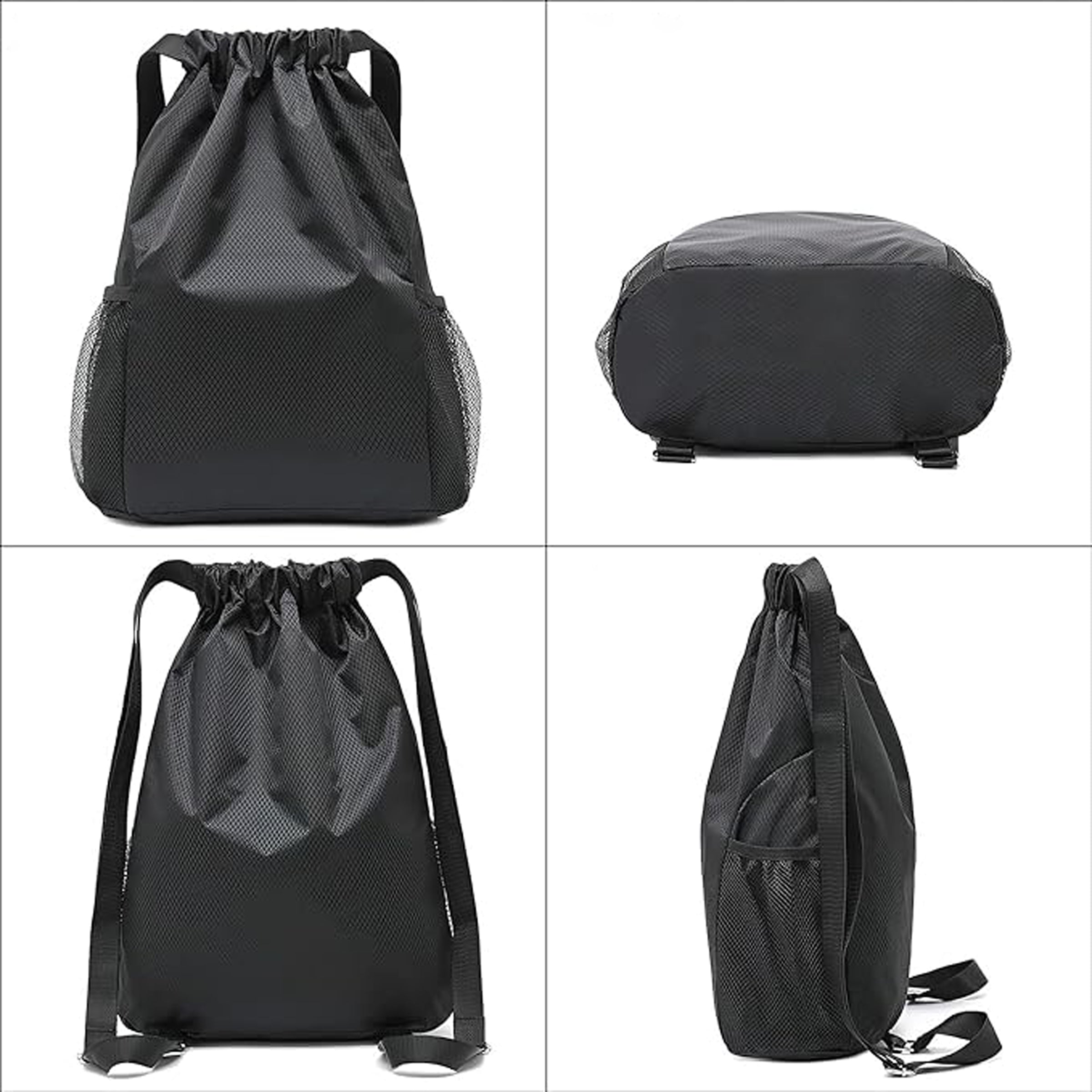 Drawstring Backpack With Mesh Side Pockets