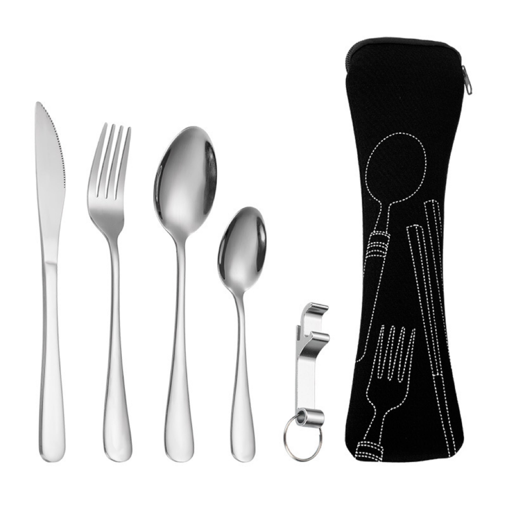 Outdoor Camping Portable Stainless Steel Utensil Set, 5-Piece