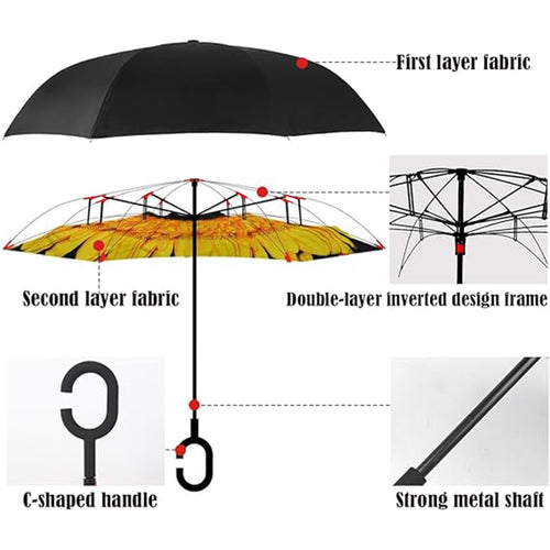 C Shaped Handle Reverse Folding Windproof Umbrella