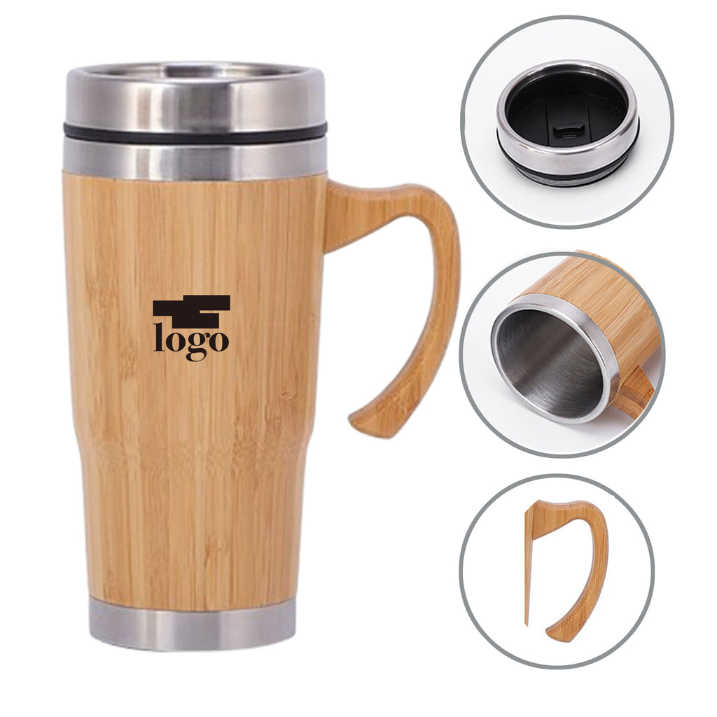 15 Oz Bamboo Coffee Tumbler With Handle