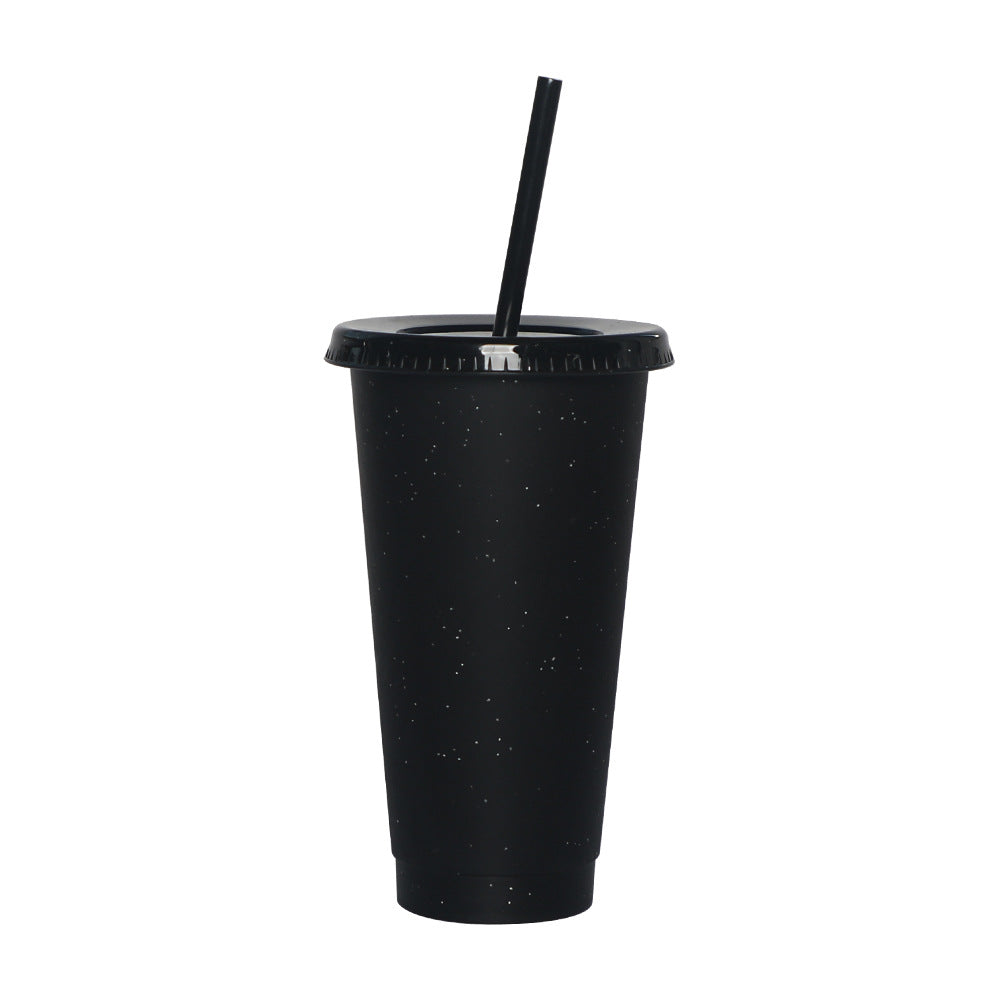 Large-Capacity PP Plastic Iridescent Glitter Cup with Straw