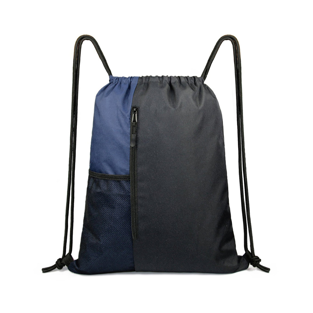 Sports Drawstring Backpack Gym Bag With Zipper And Mesh Pockets