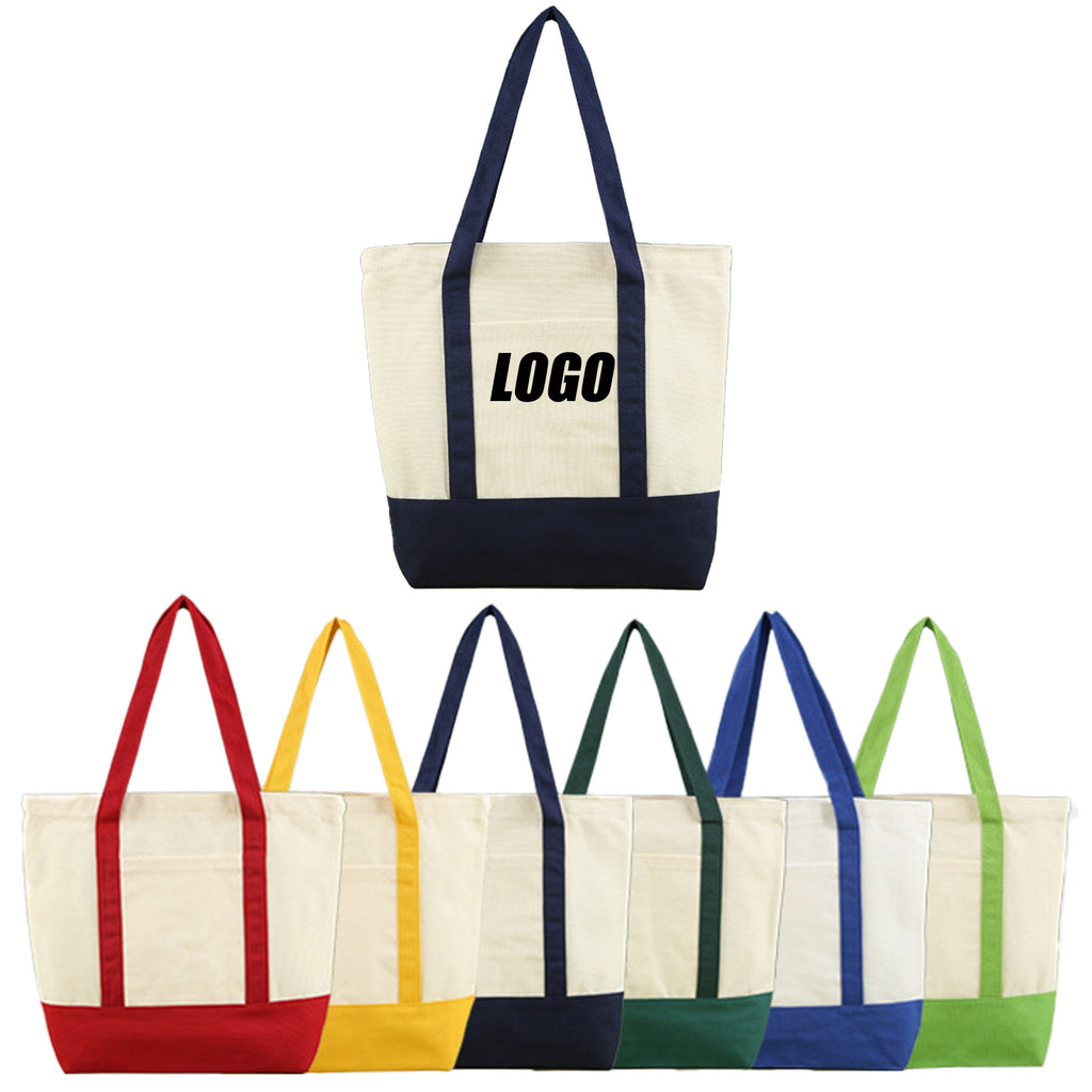 Cotton Canvas Boat Tote With Exterior Pocket