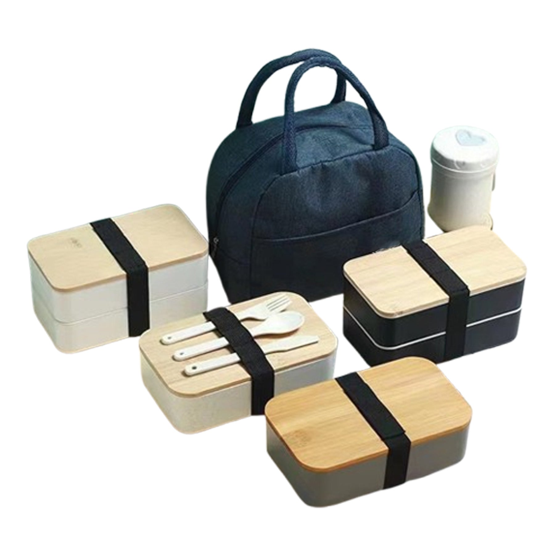 Double Layer Lunch Box With Wood Grain Cover