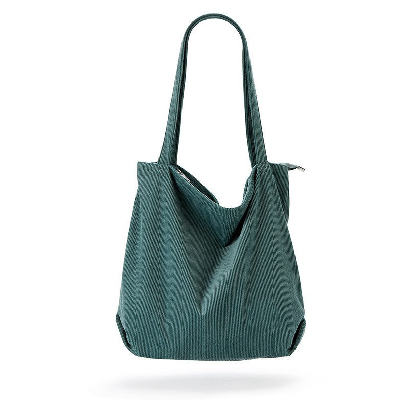Corduroy Tote Bag with Zipper and Pockets Big Capacity