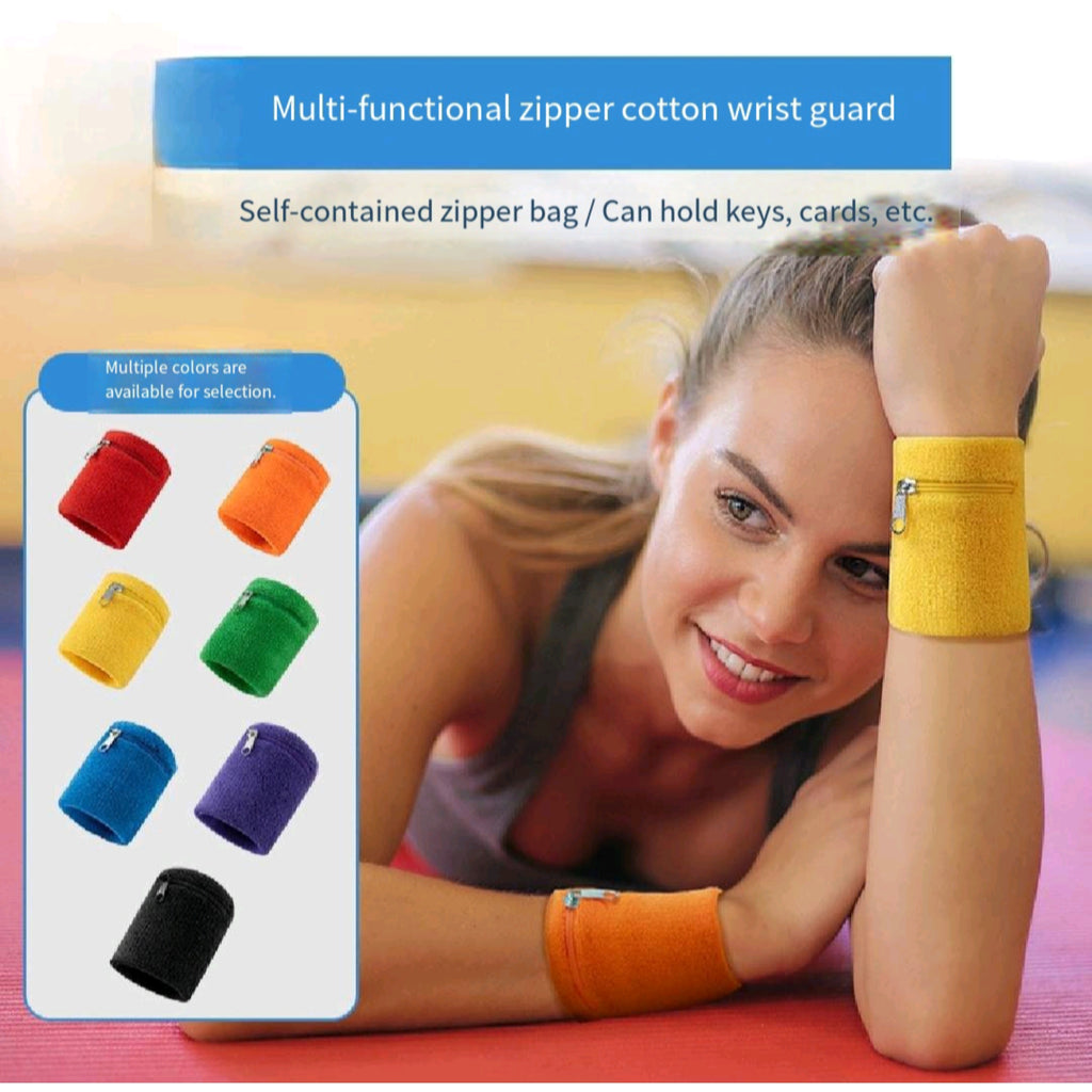 Zipper Sweat Wristband Pocket Tennis Gym Support