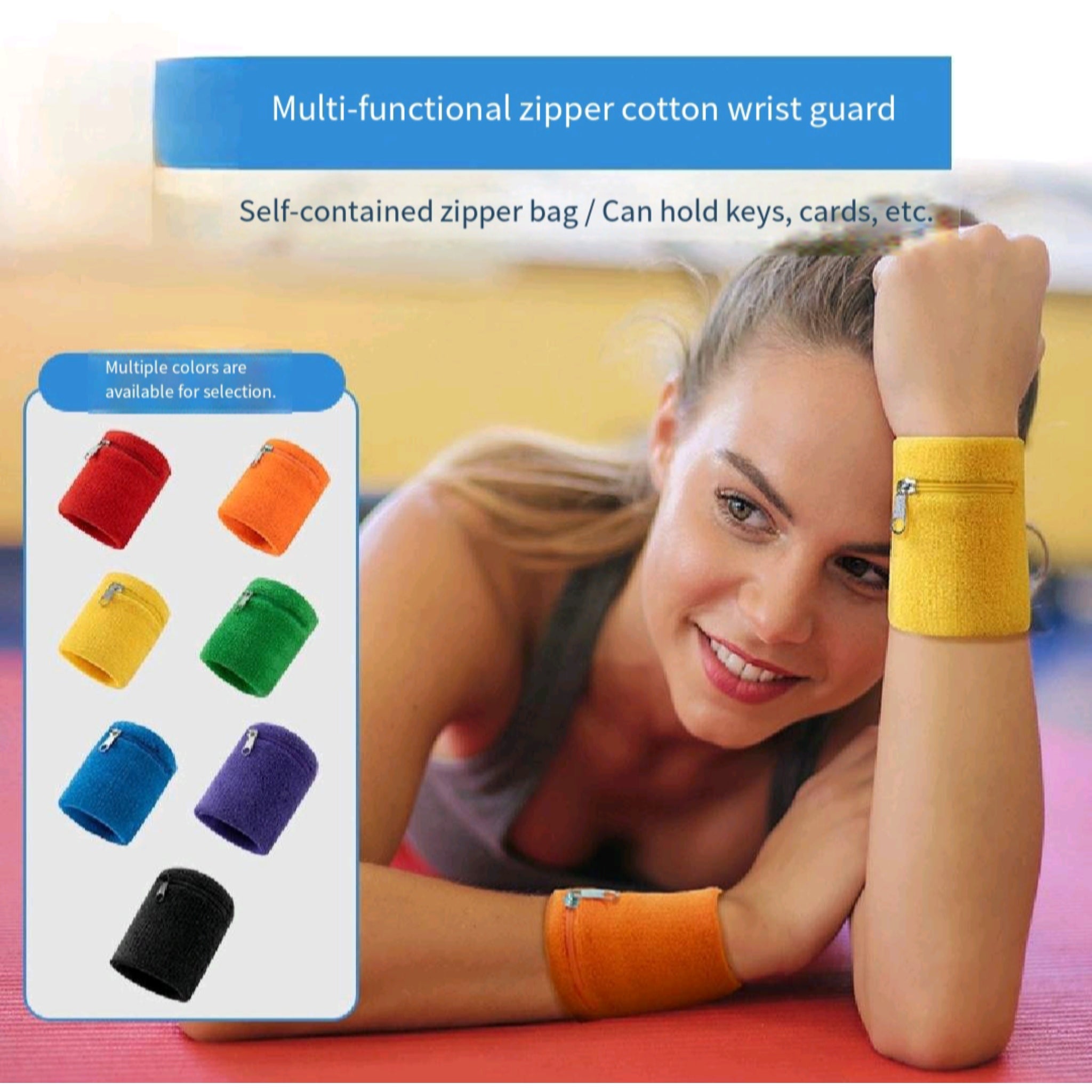 Zipper Sweat Wristband Pocket Tennis Gym Support