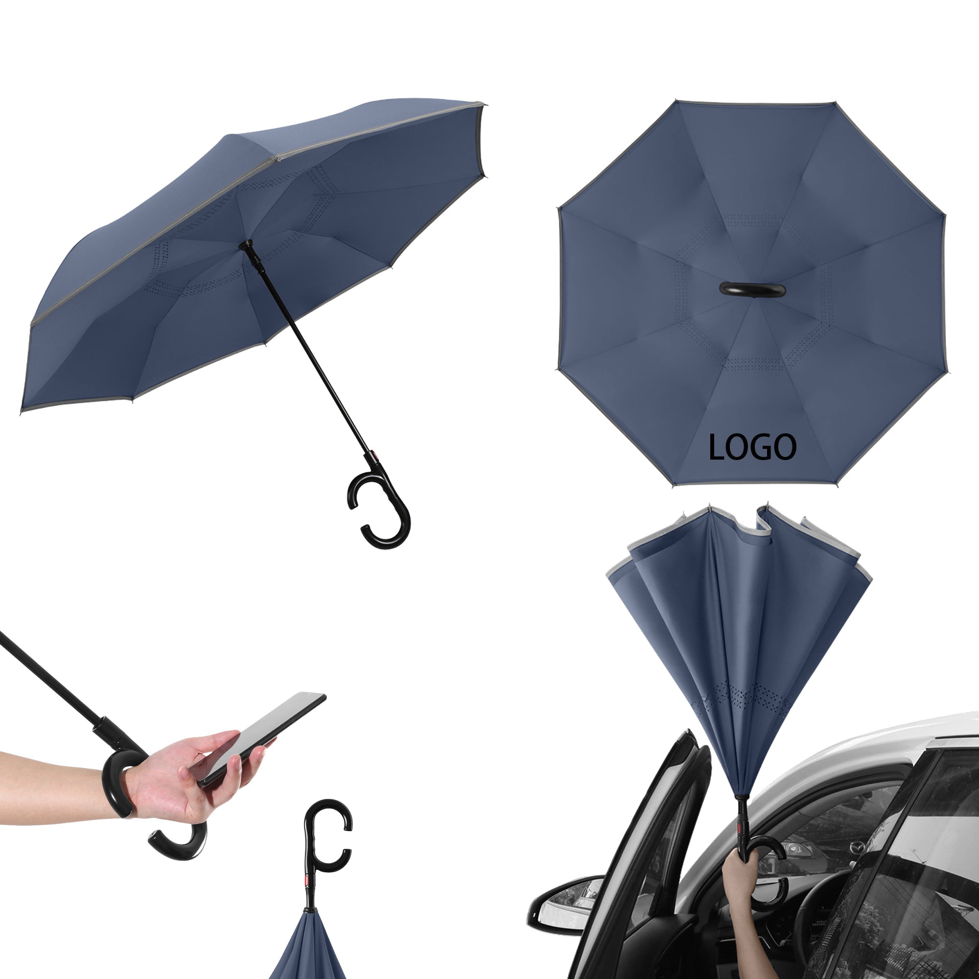 German-Style C-Handle Auto Reverse Double-Layer Umbrella