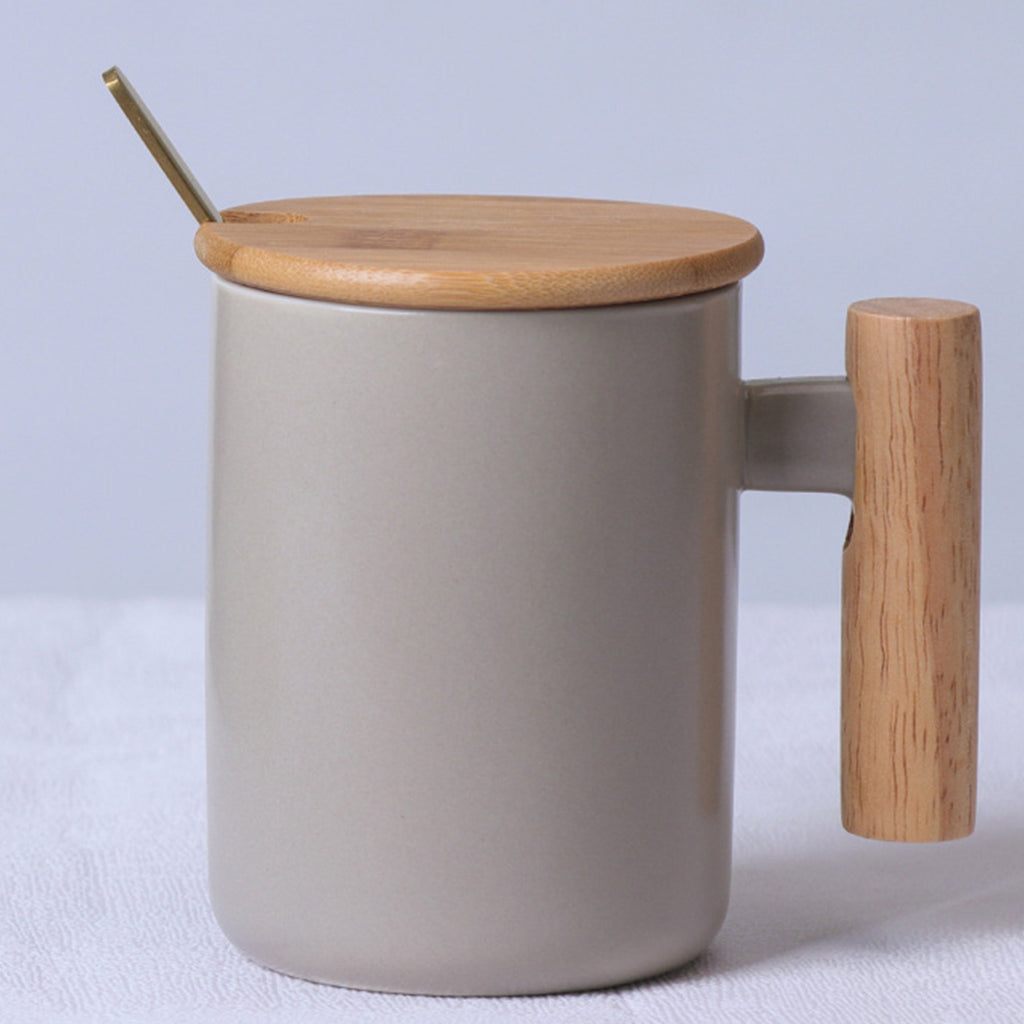Solid Wood Handle Ceramic Mug