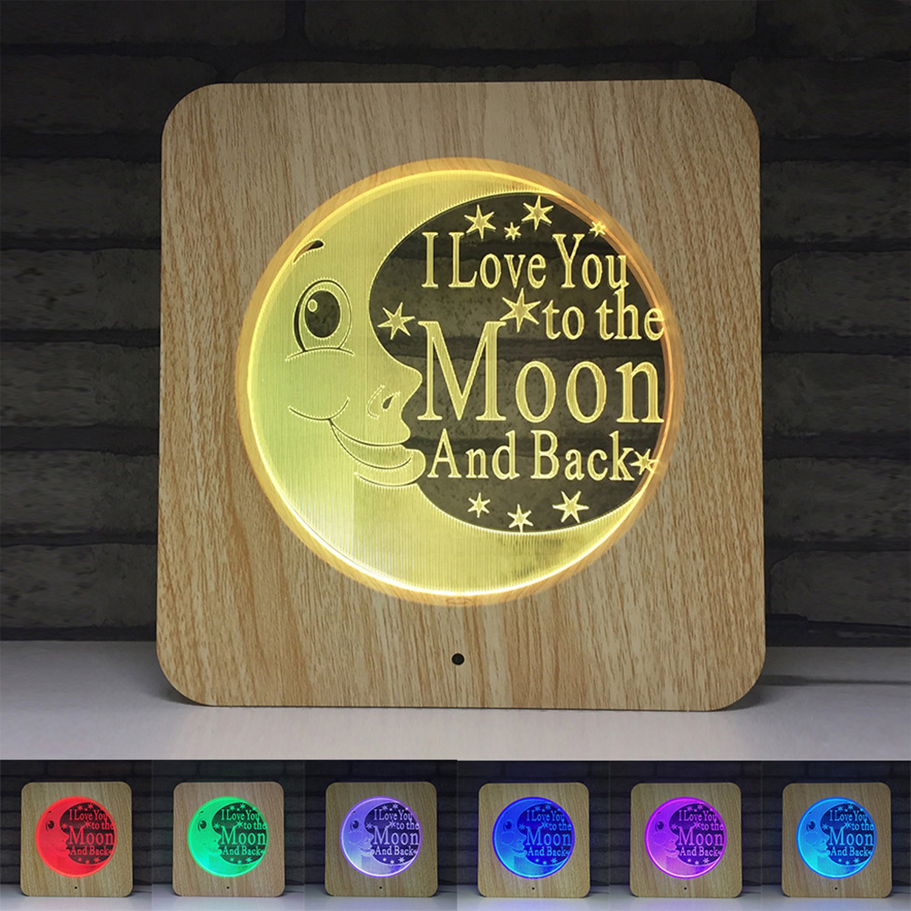 Customizable Pattern Acrylic Night Light With Wooden Frame