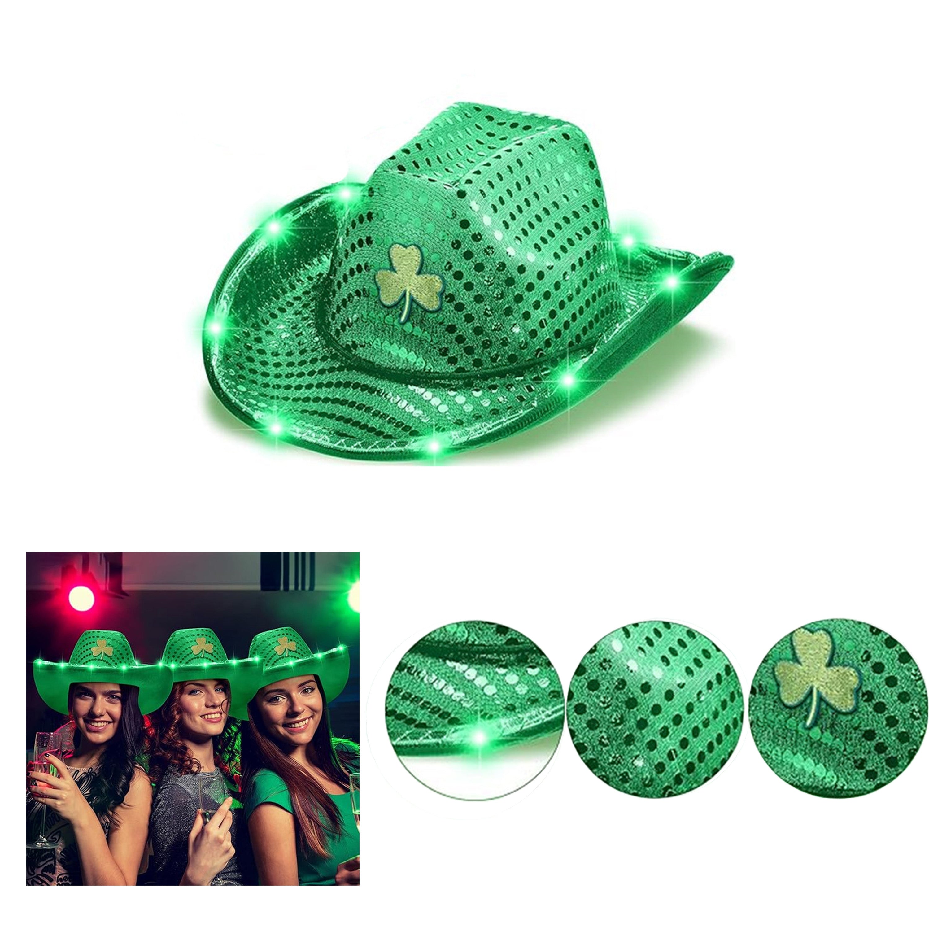 St. Patrick'S Day Led Light-Up Sequin Cowboy Hat