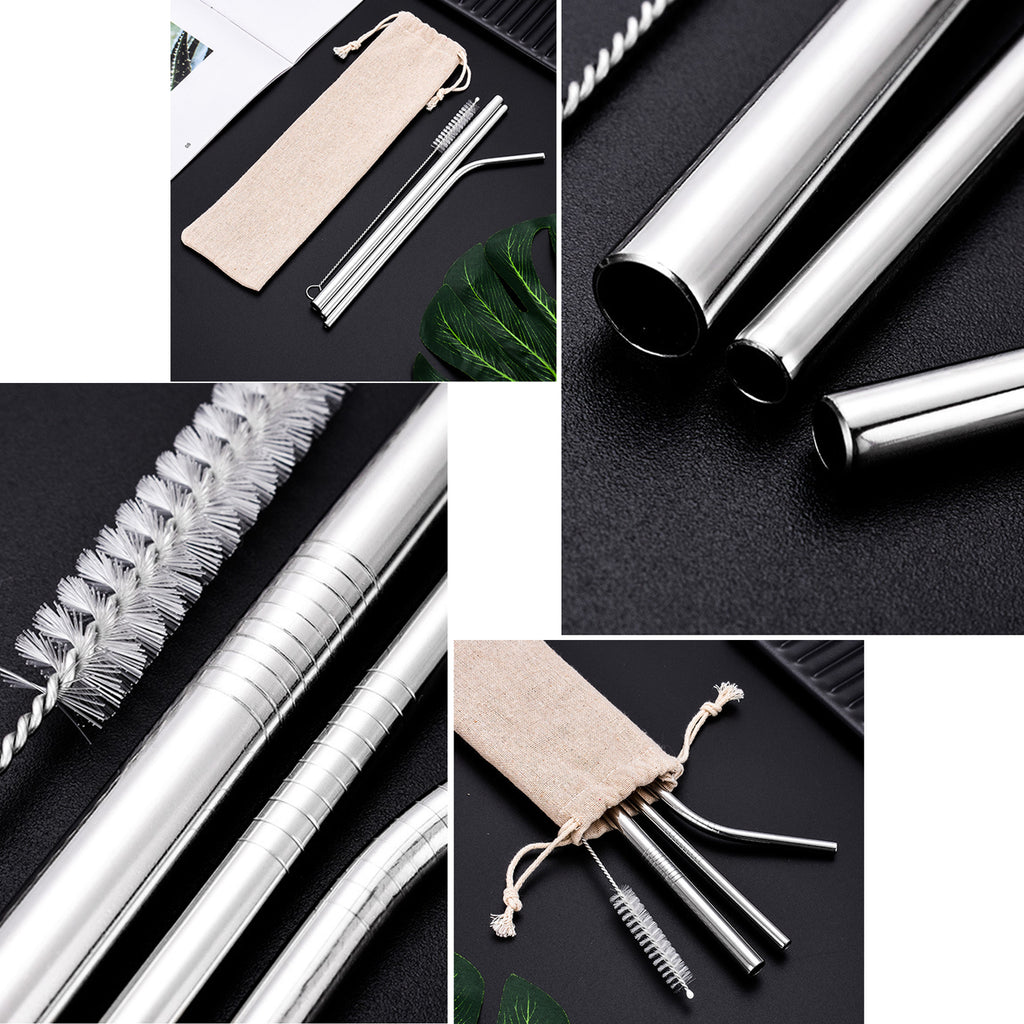 Stainless Steel Bent Reusable Straws Set