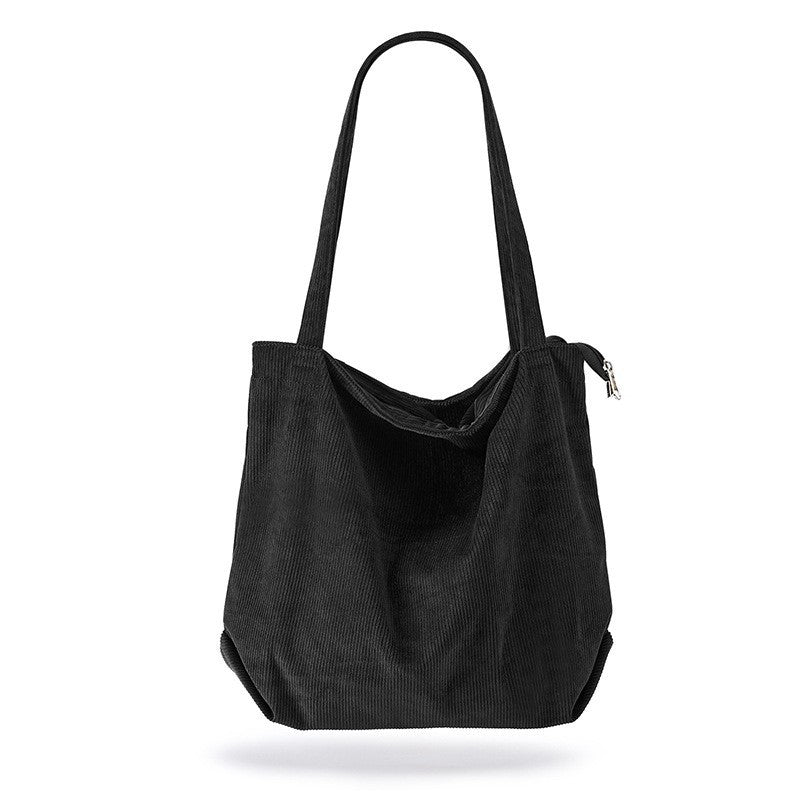 Corduroy Tote Bag with Zipper and Pockets Big Capacity