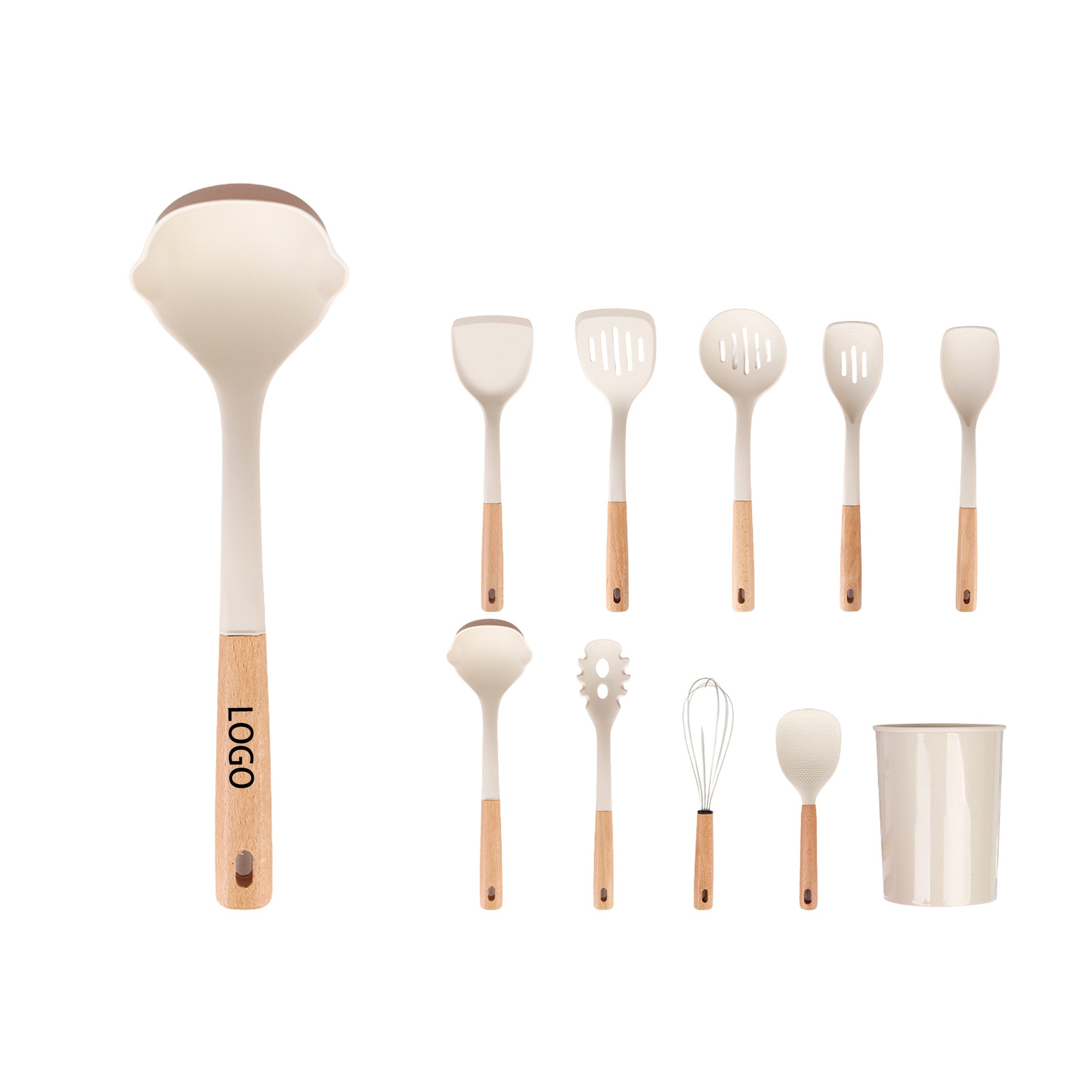 Wooden-Handled Silicone Kitchen Utensils For Non-Stick Pans