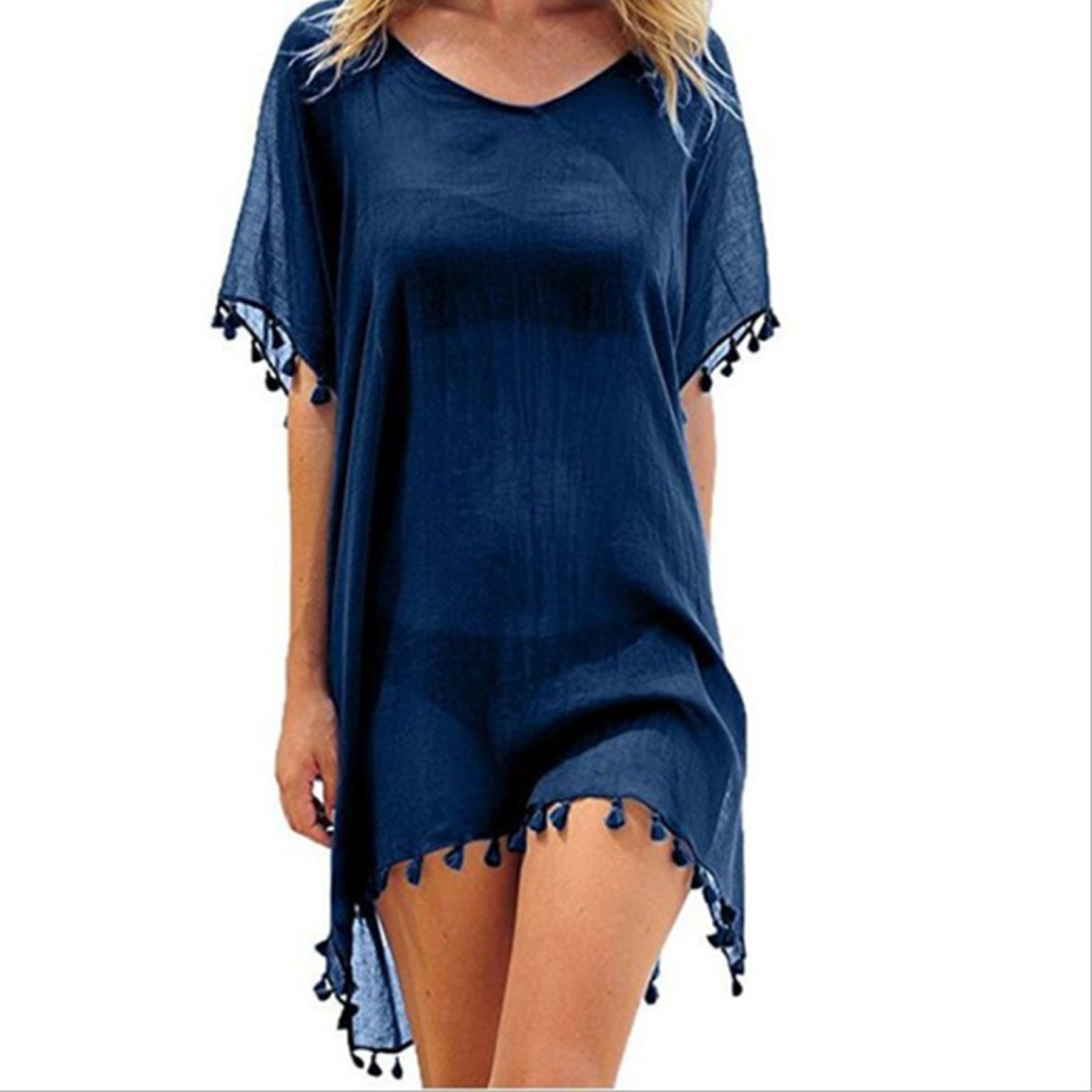 Round Neck Chiffon Fringe Dress Smock-Frock
