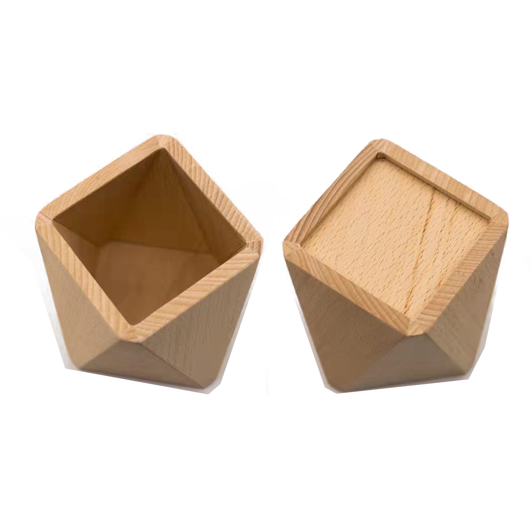 Diamond-shaped Wooden Pen Holder With Eight Sided Triangle