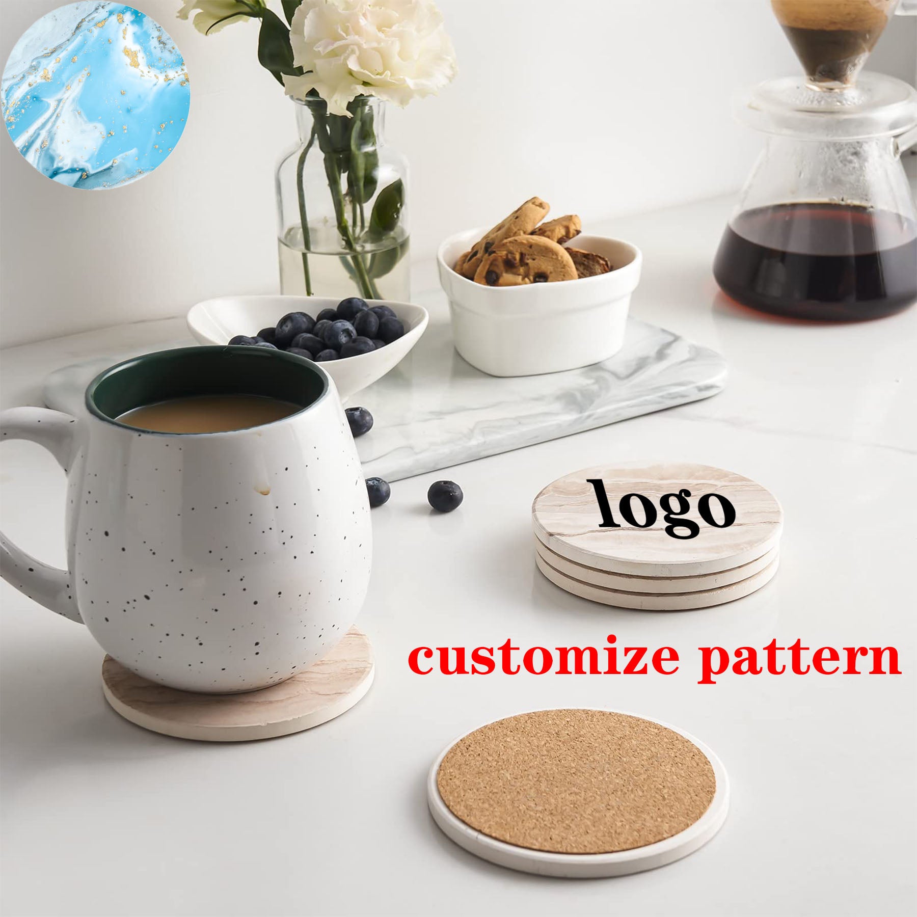 Marble Style Ceramic Drink Coaster For Tabletop Protection