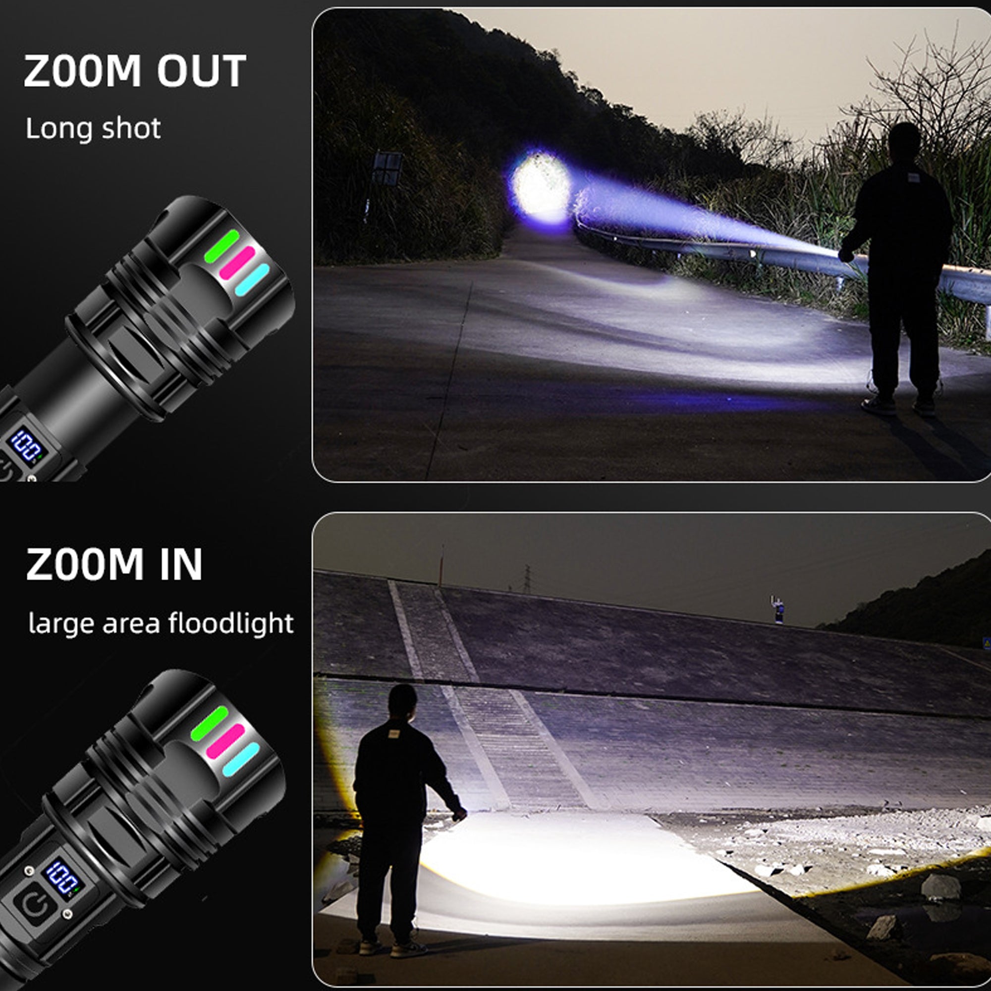 20W Power Rechargeable Flashlights High Lumens