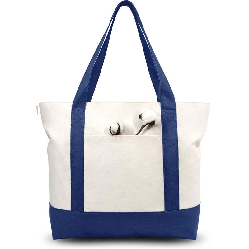Canvas Tote Bag with Zipper External Pocket Reusable