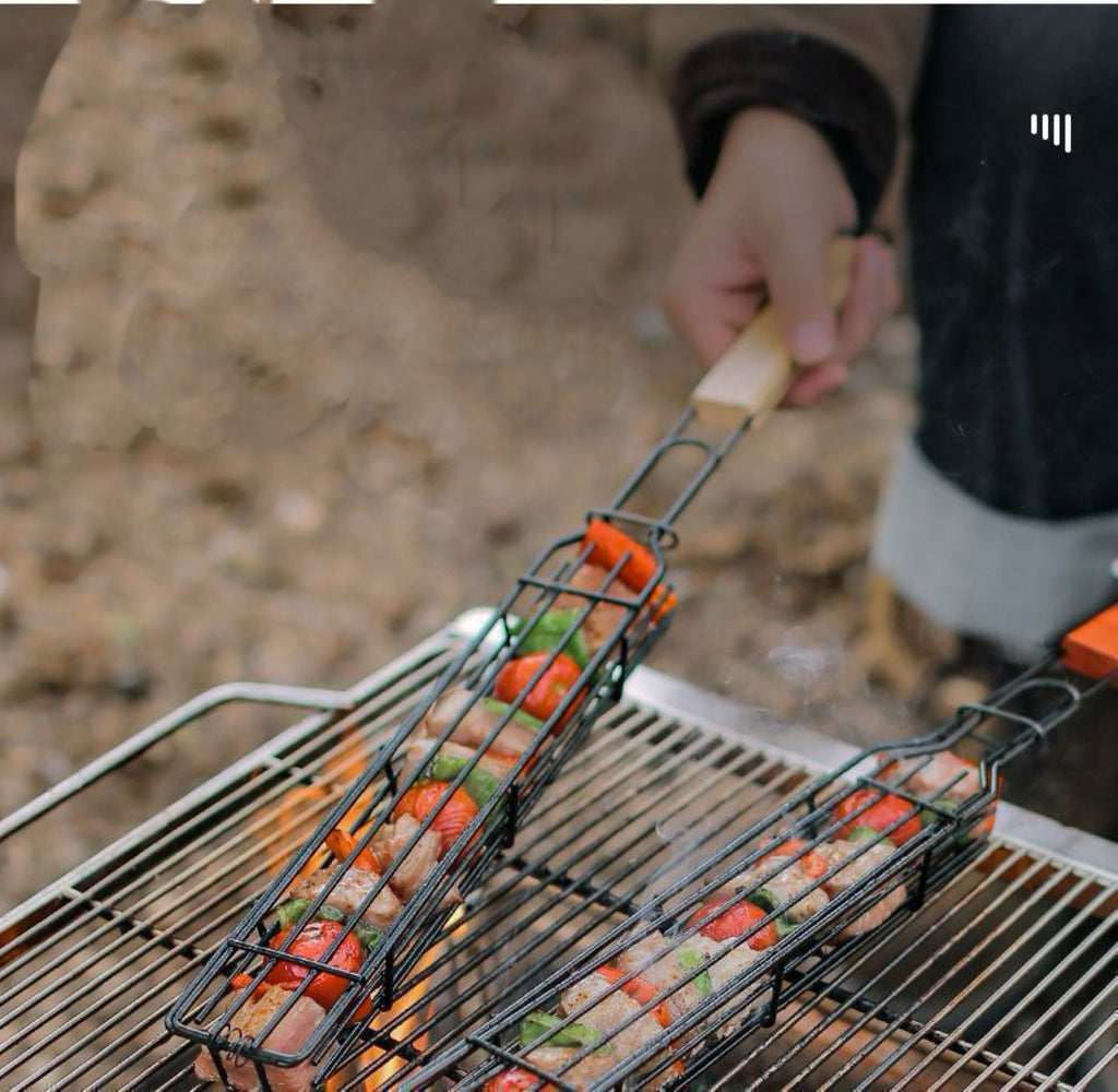 Outdoor Barbecue Cage With Wooden Handle