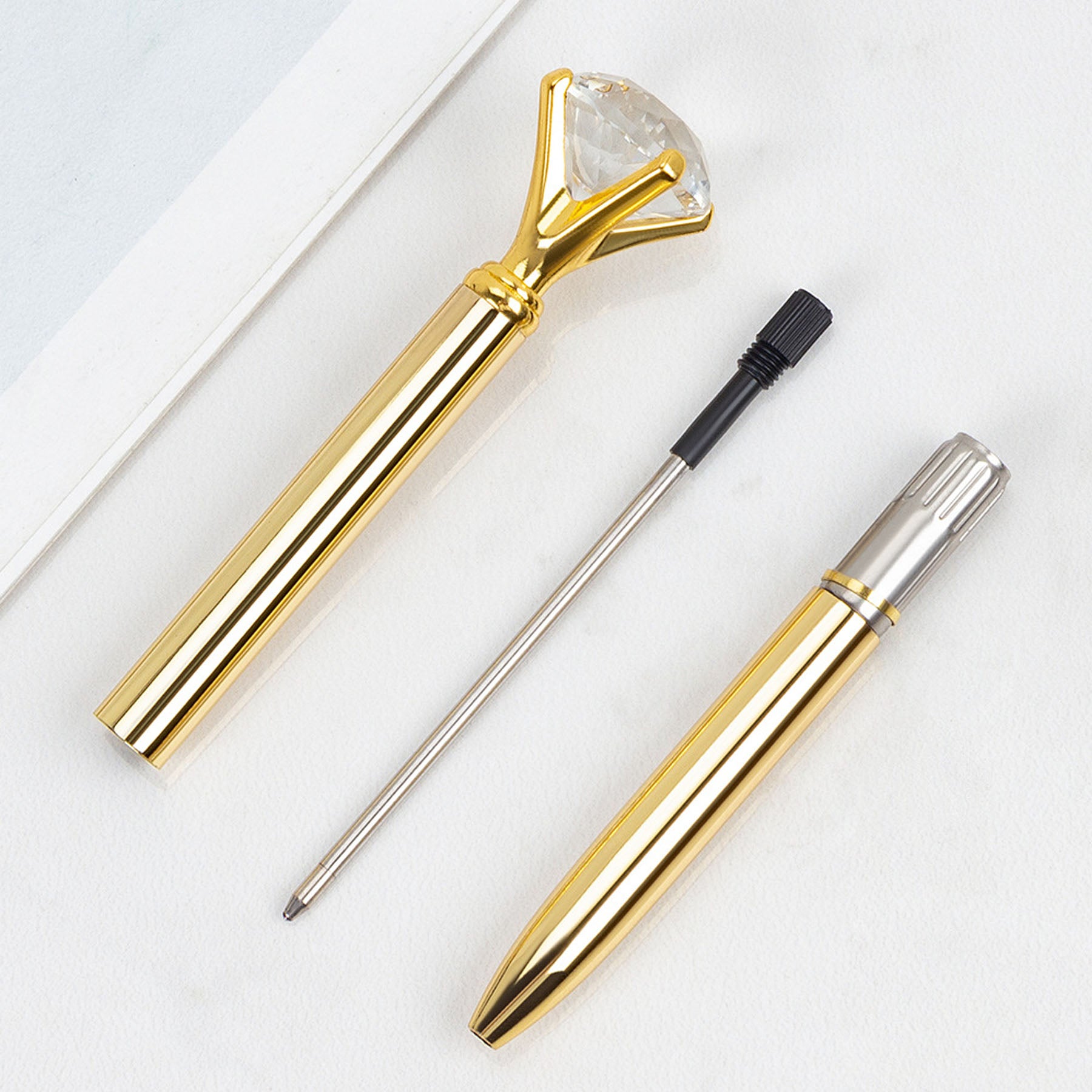 Retractable Large Diamond Metal Ballpoint Pen