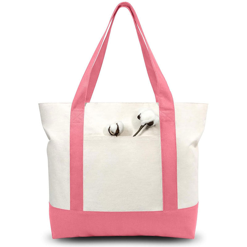 Canvas Tote Bag with Zipper External Pocket Reusable