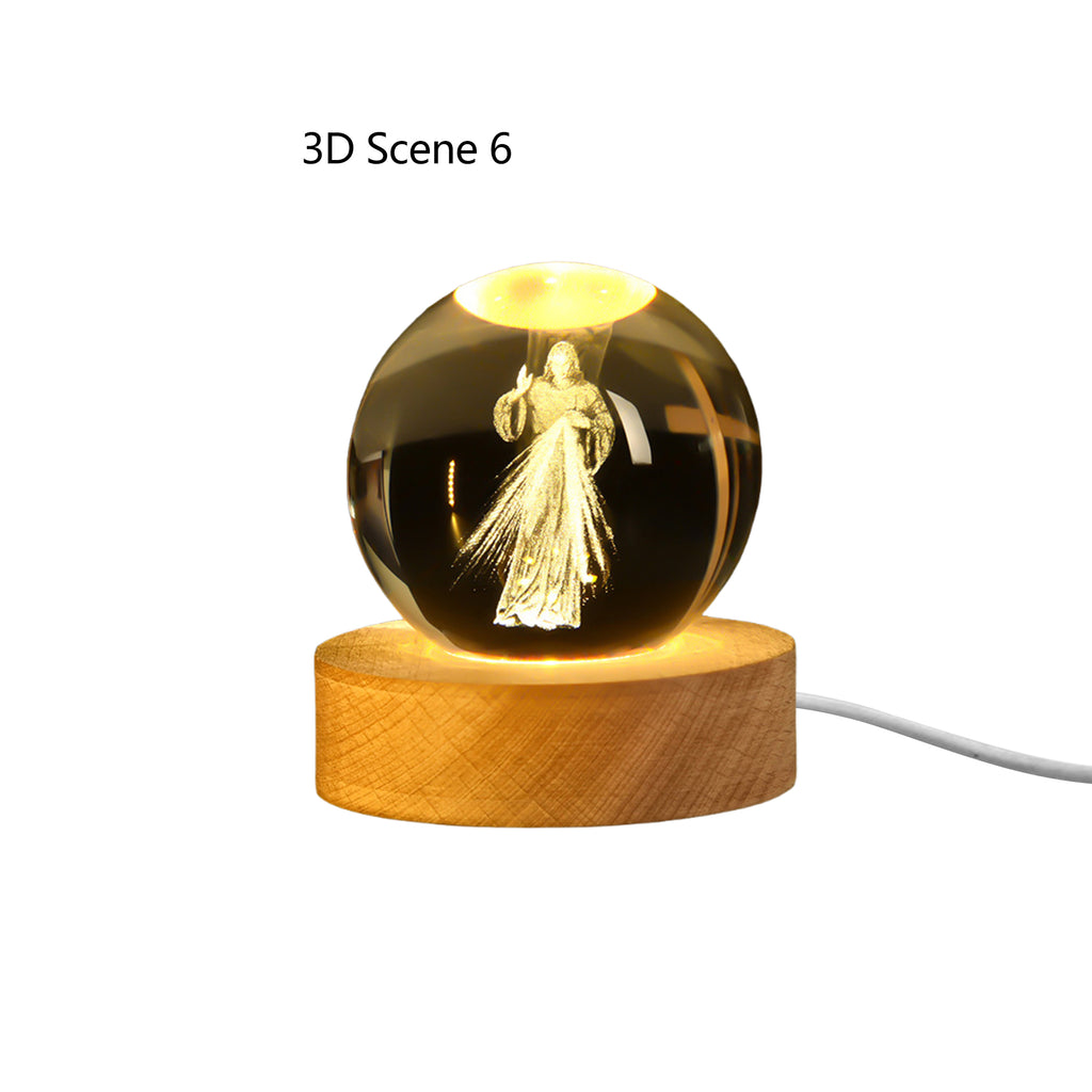 3D Crystal Night Light With Wooden Base Gifts For Christians