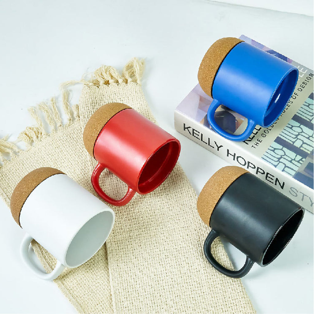 12 OZ Cork Bottom Ceramic Coffee Mug with Spill Proof Lid