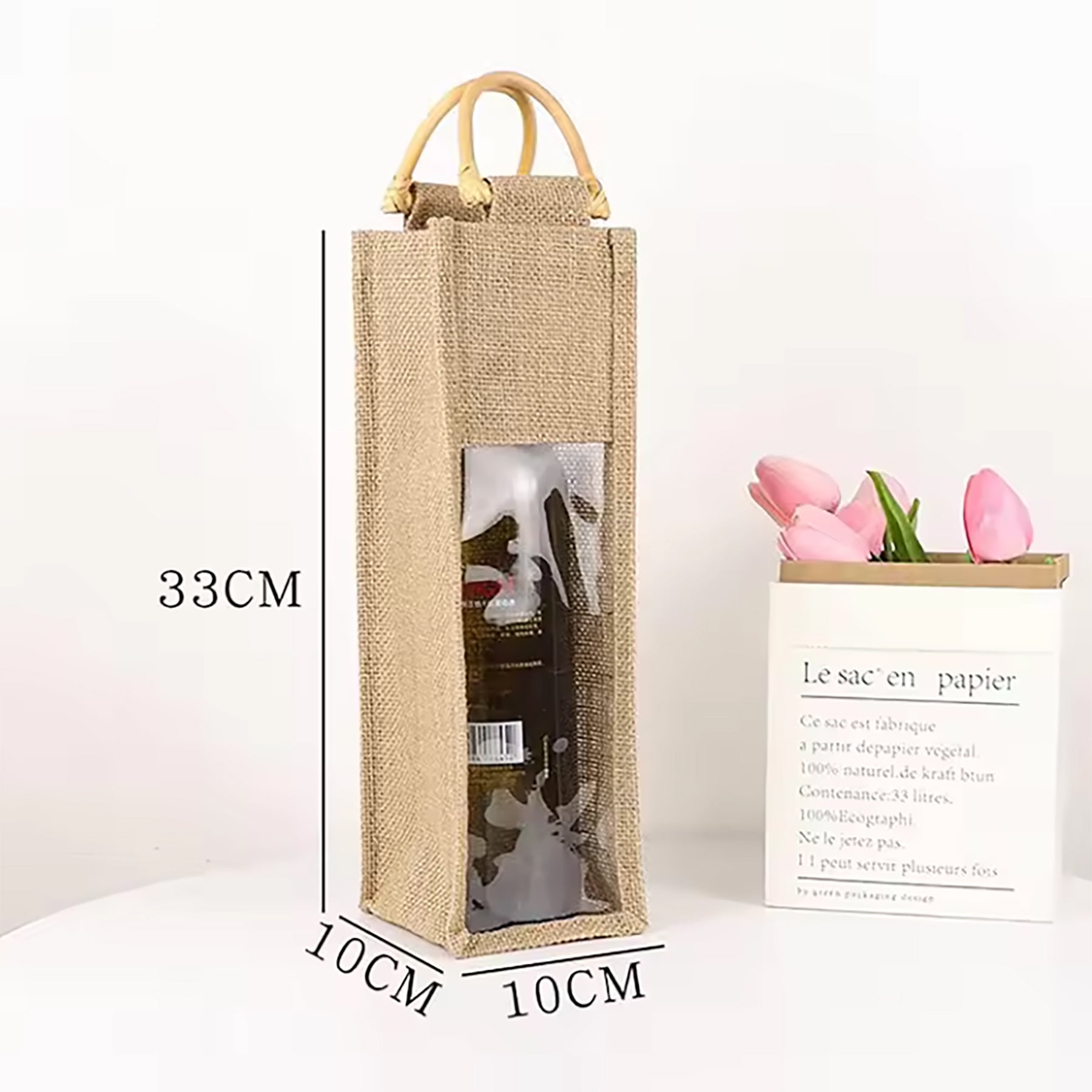 Natural Jute Wine Tote Bag