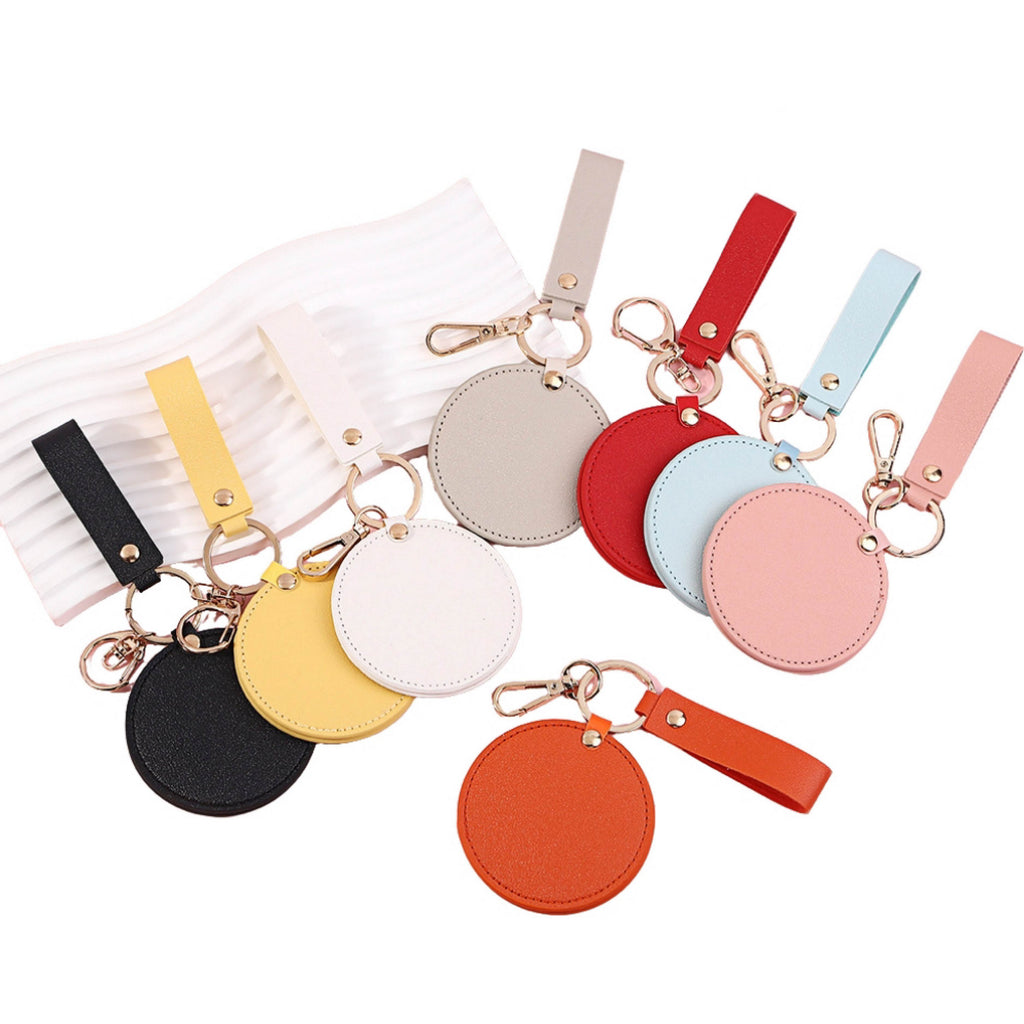 Round Leather Mirror Keychain