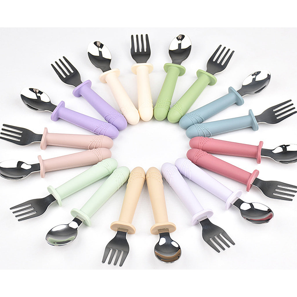 Fork And Spoon Set With Silicone Handle