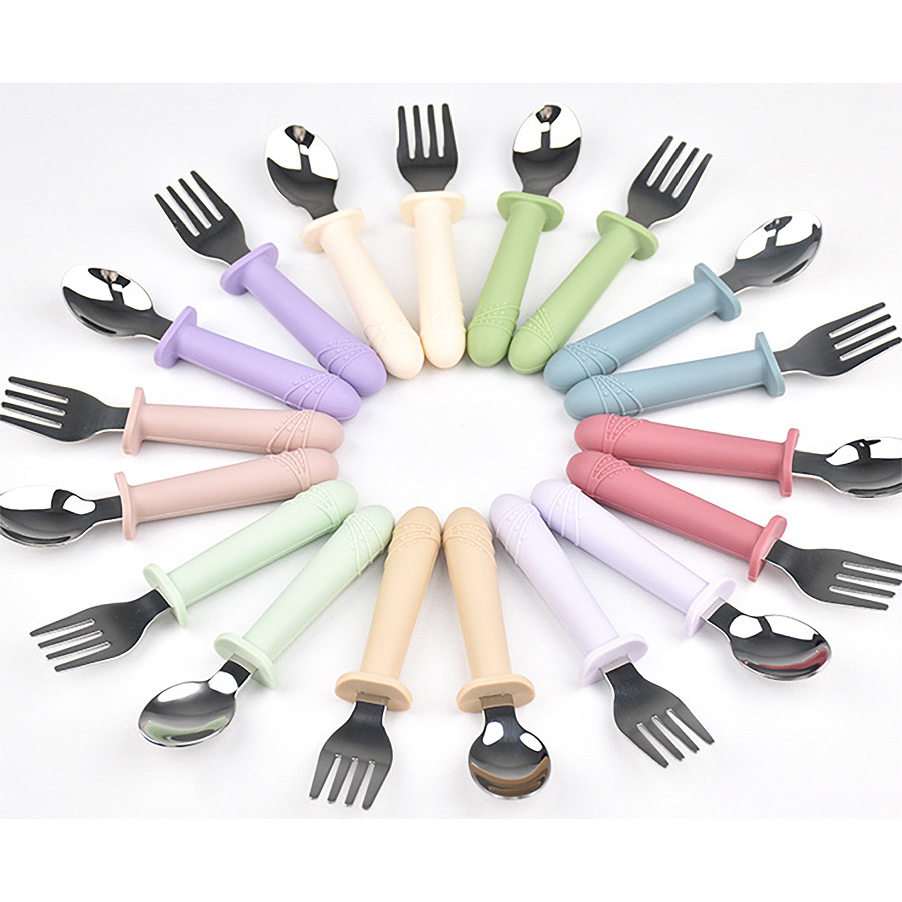 Fork And Spoon Set With Silicone Handle