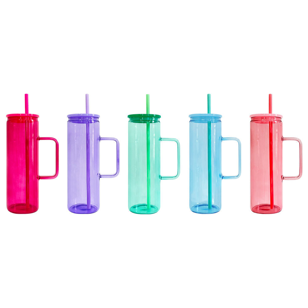 Jelly Slim Straight Tall Glass With Transparent Handle