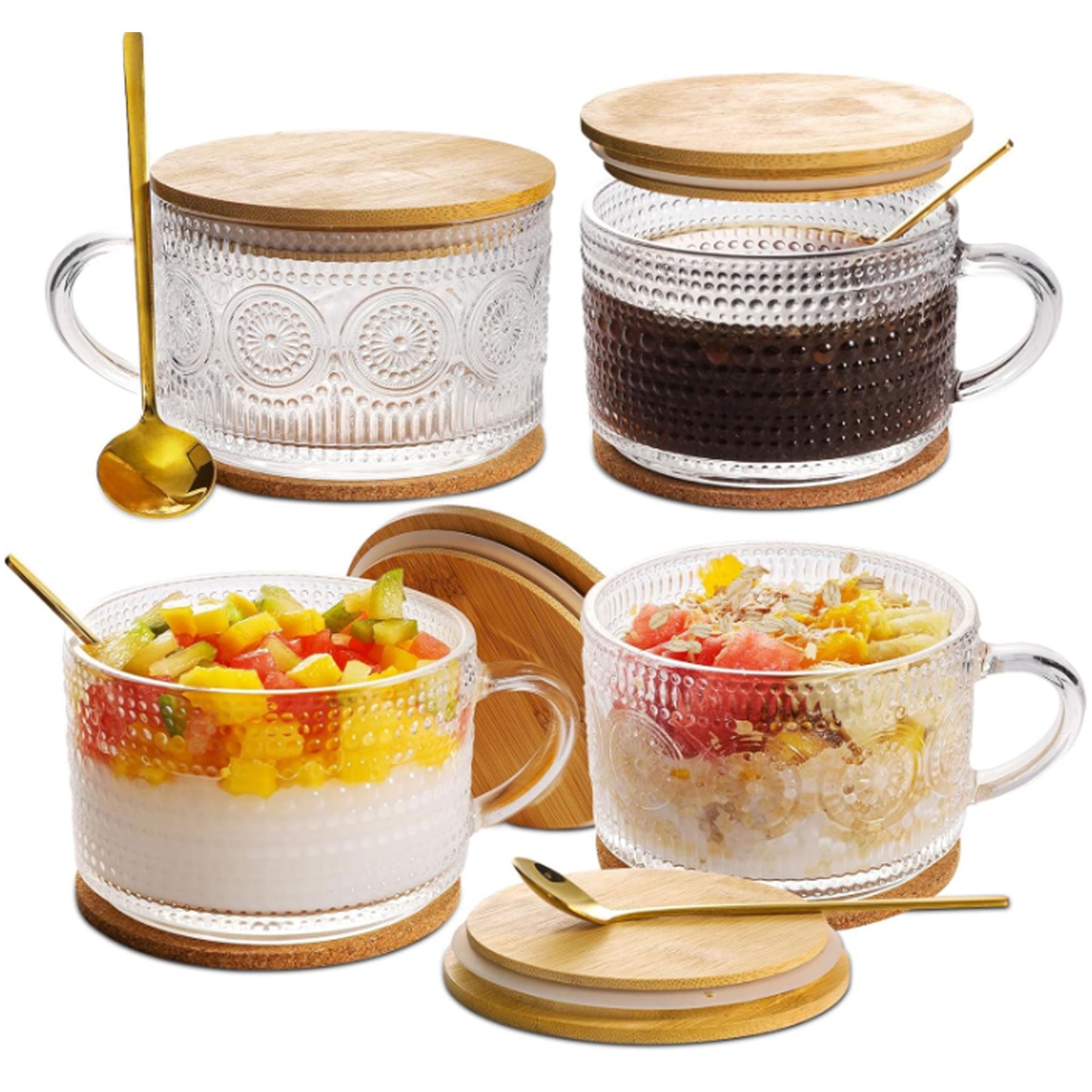14Oz Embossed Glass Iced Coffee Mugs Cups