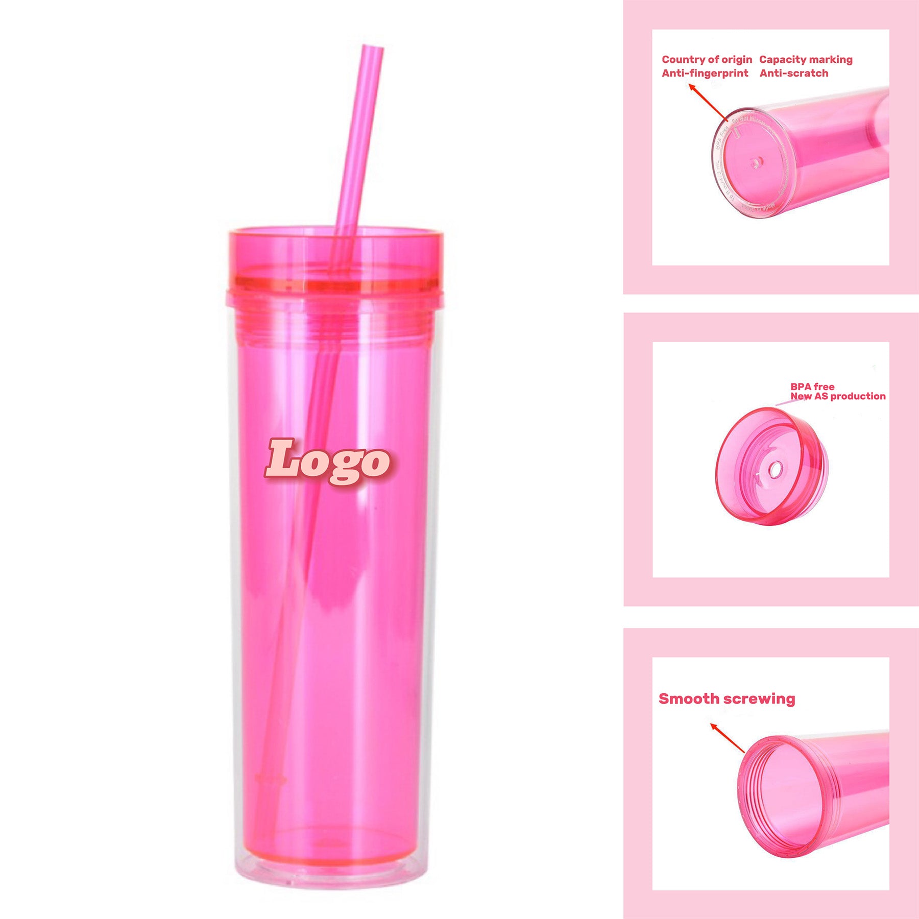 Double Layer Acrylic Transparent Straw Cup