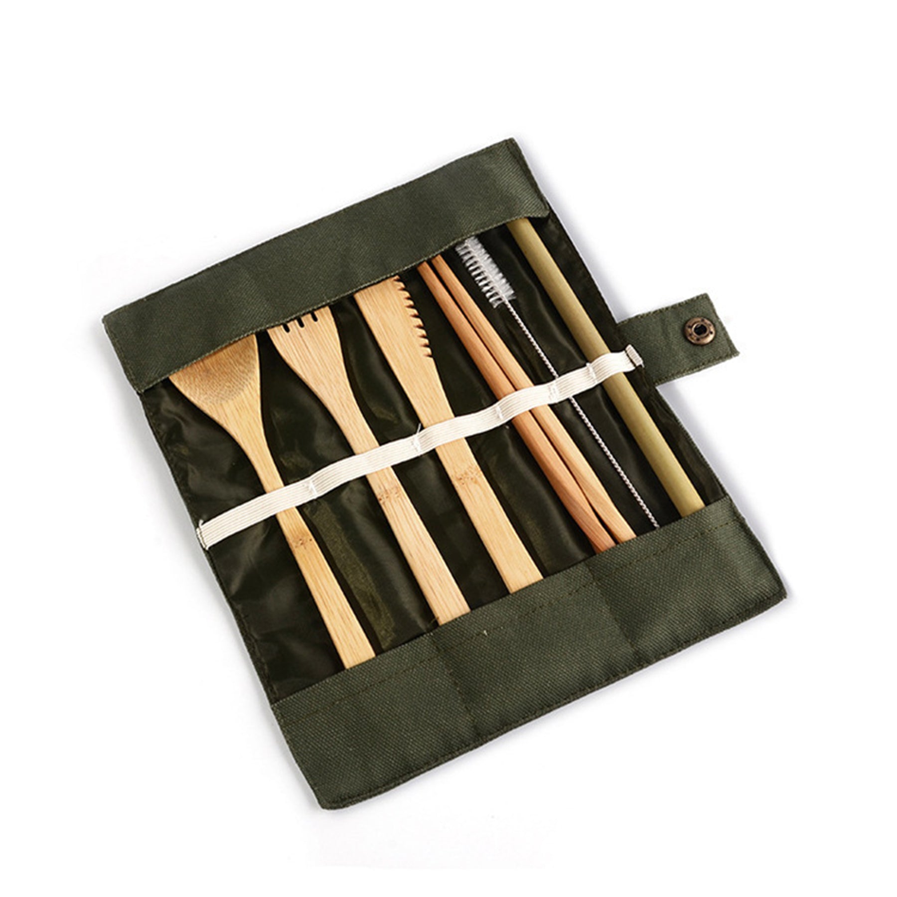 Portable Bamboo Flatware Set With Foldable Canvas Bag