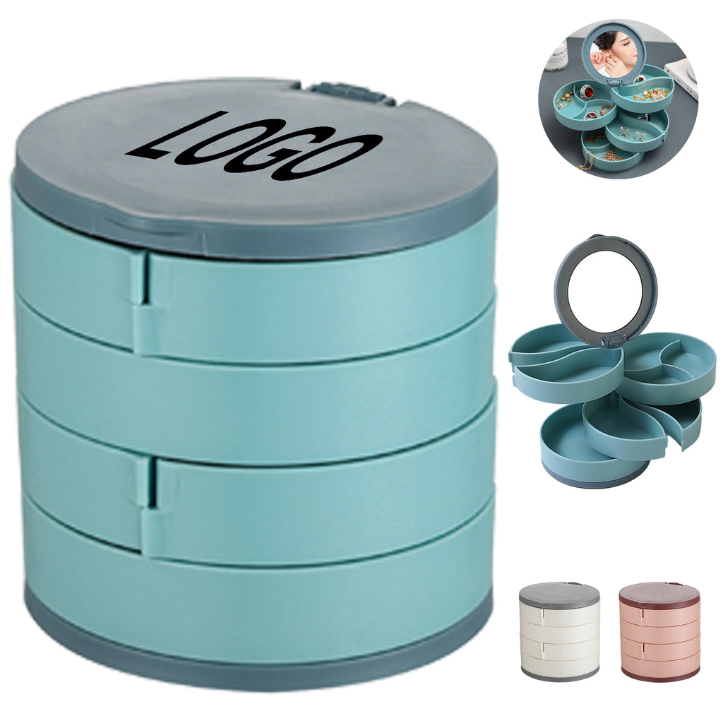 4 Layer Rotating Plastic Jewelry Box With Mirror